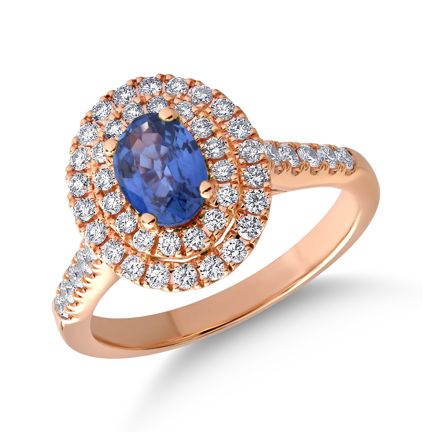 Inel din aur roz cu safir oval de 0.7ct si diamante de 0.6ct