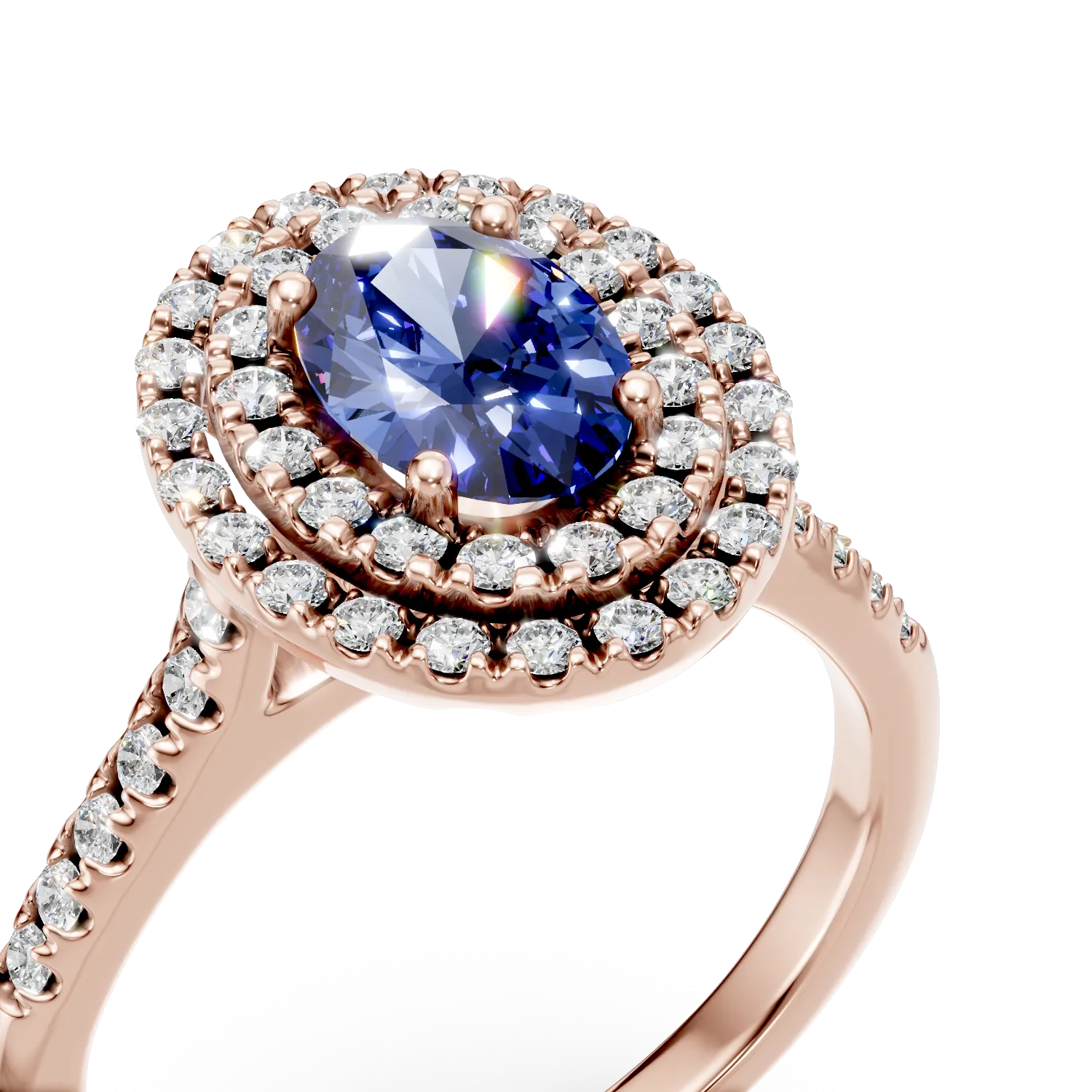 Pierścionek z 18K różowego złota z szafirem o masie 0.7ct i diamentem o masie 0.62ct