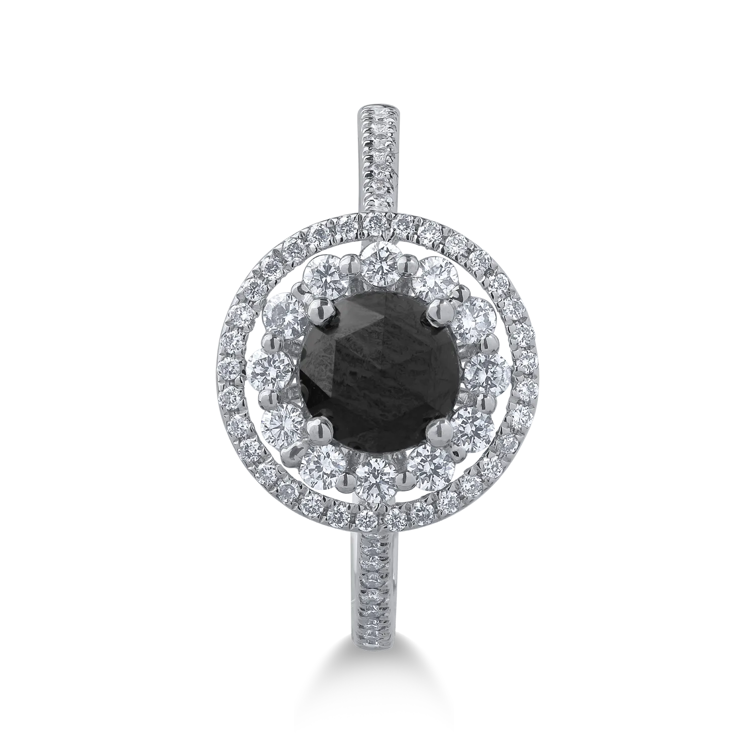 Inel din aur alb de 18K cu diamant negru de 0.67ct si diamante transparente de 0.34ct