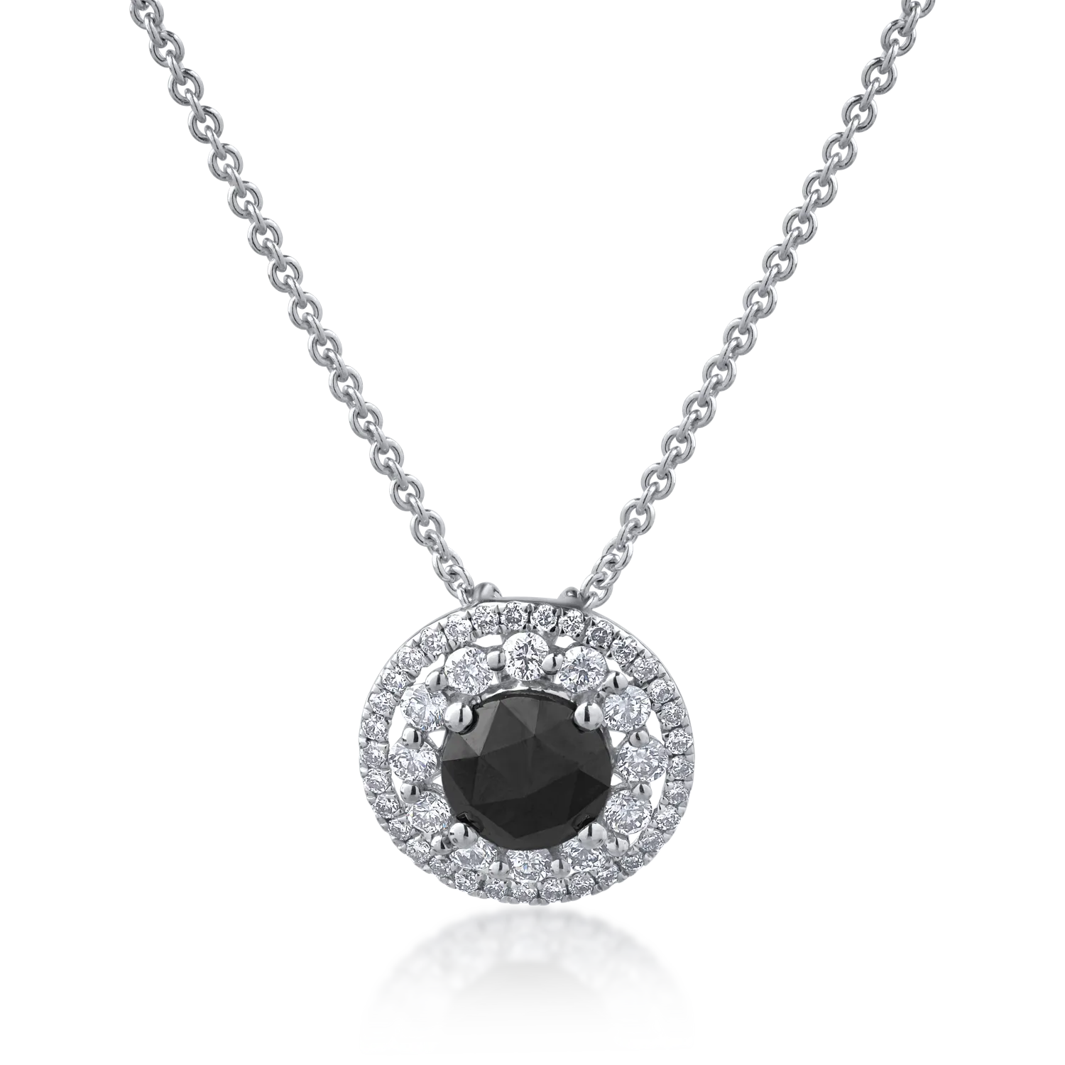 Lant cu pandantiv din aur alb de 18K cu diamant negru de 0.67ct si diamante transparente de 0.34ct