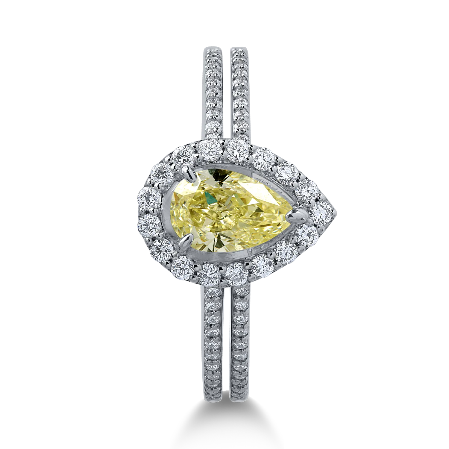 Пръстен от бяло злато с изящен многоцветен диамант 0.73ct и прозрачни диаманти 0.3ct