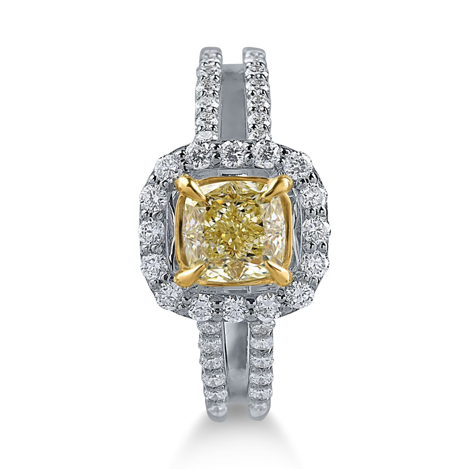 Inel din aur alb cu diamant galben de 1.08ct si diamante transparente de 0.53ct