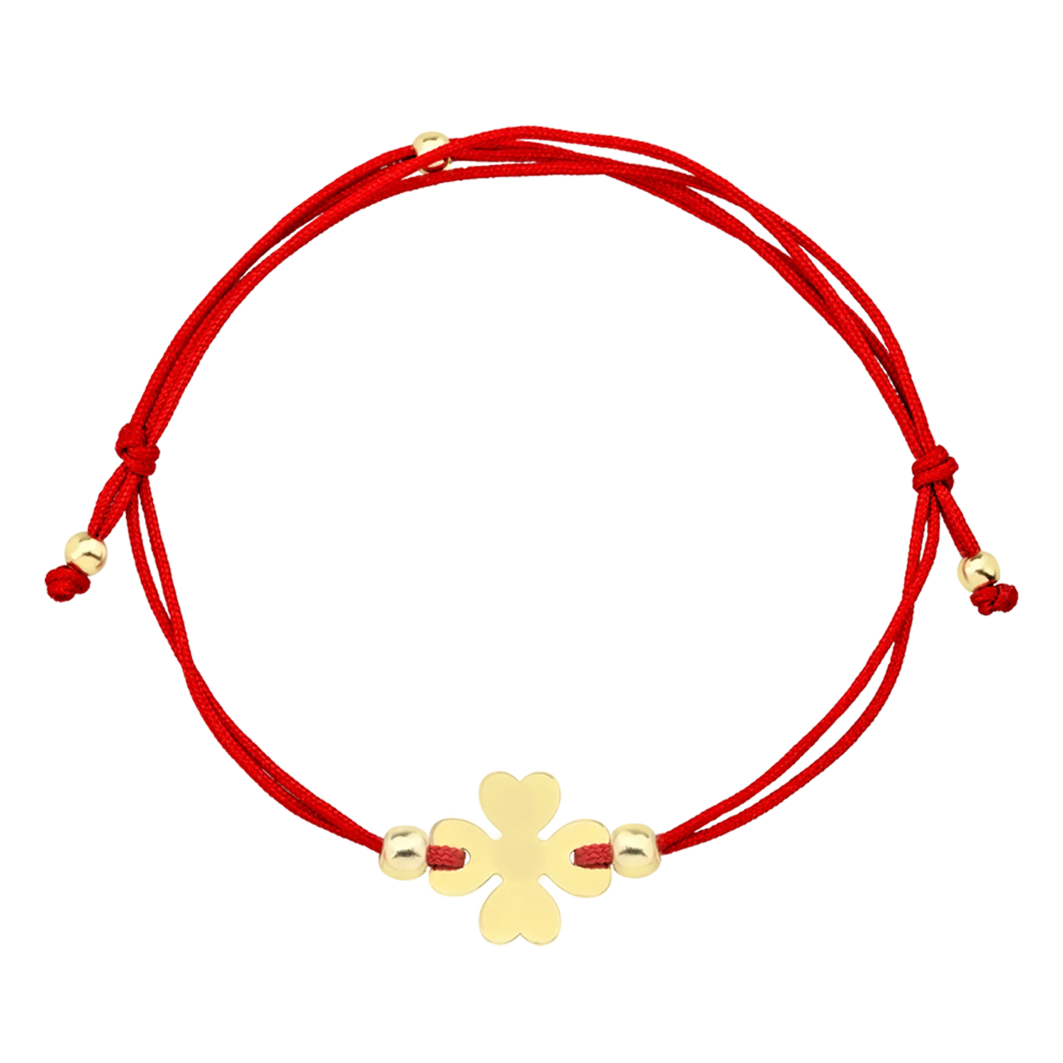 Bratara cu snur si charm trifoi din aur galben