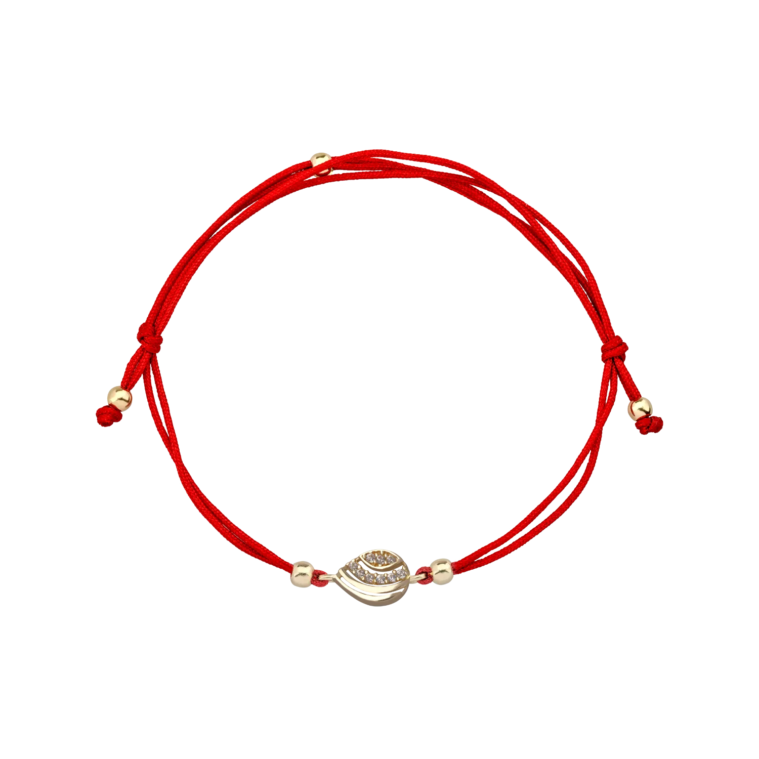 Red cord bracelet with 14K yellow gold charms