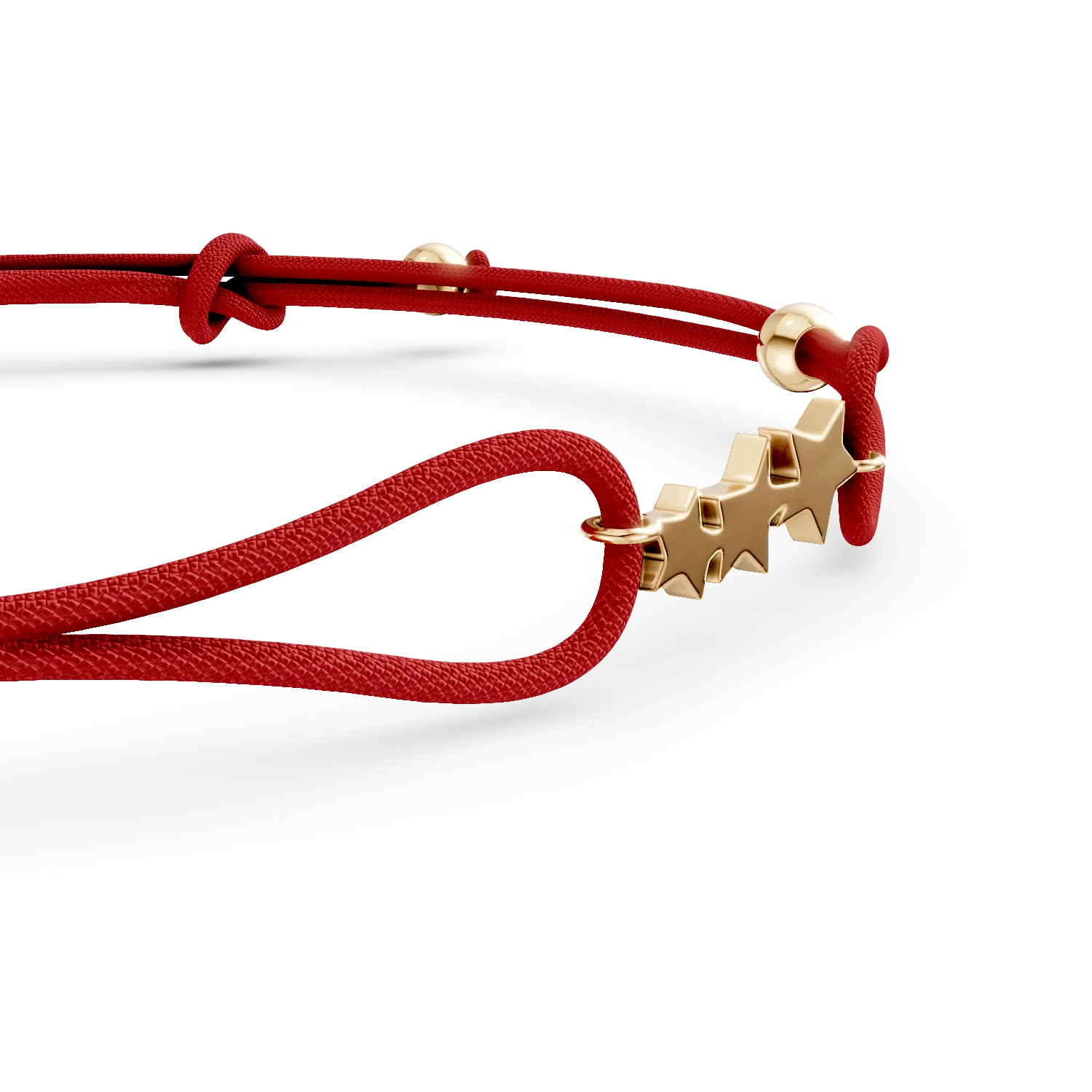 Bratara cu snur si charm stelute din aur galben de 14K