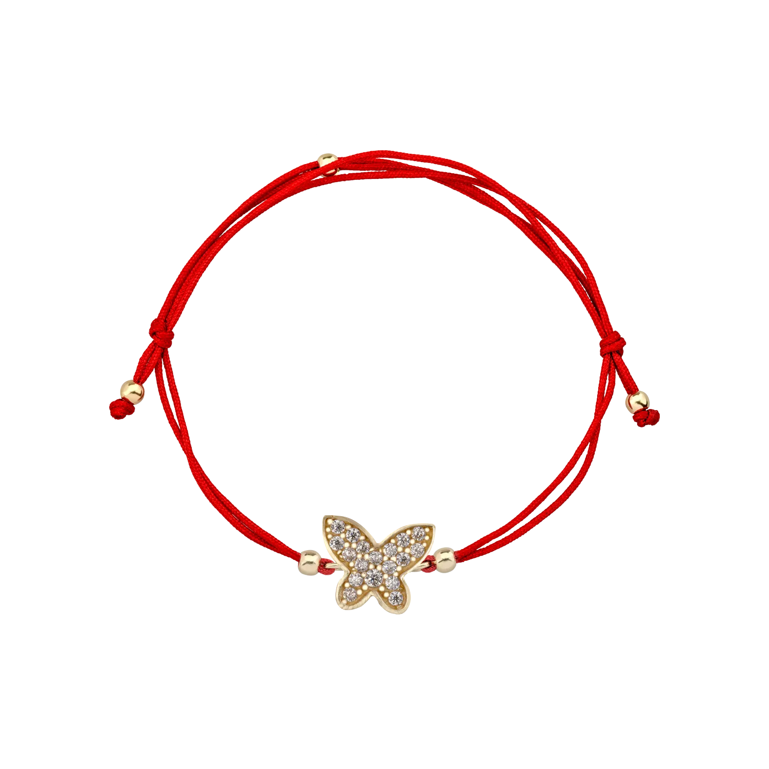 Cord bracelet with 14K yellow gold butterfly charm