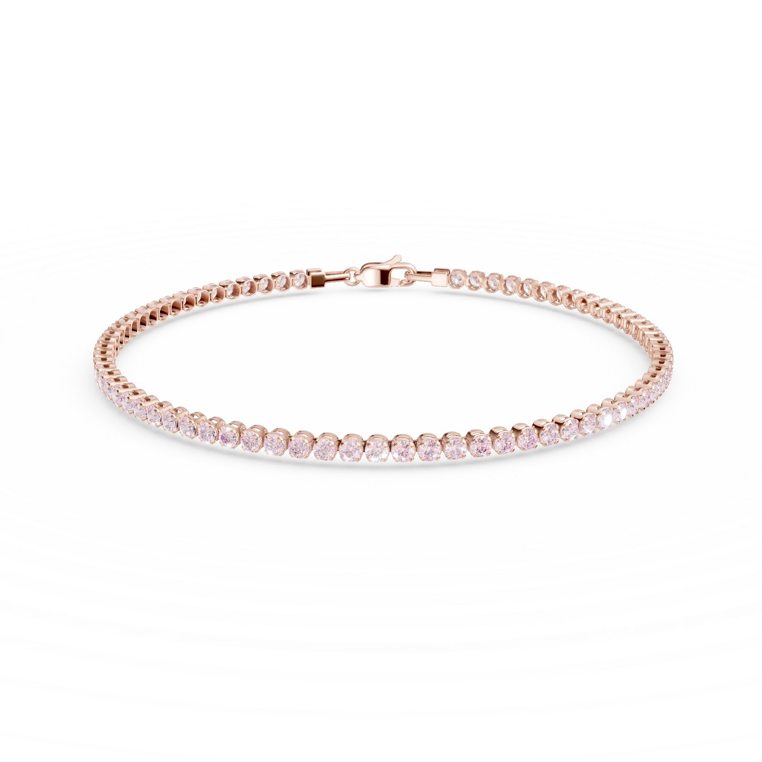 Rose gold tennis bracelet with pink zirconia