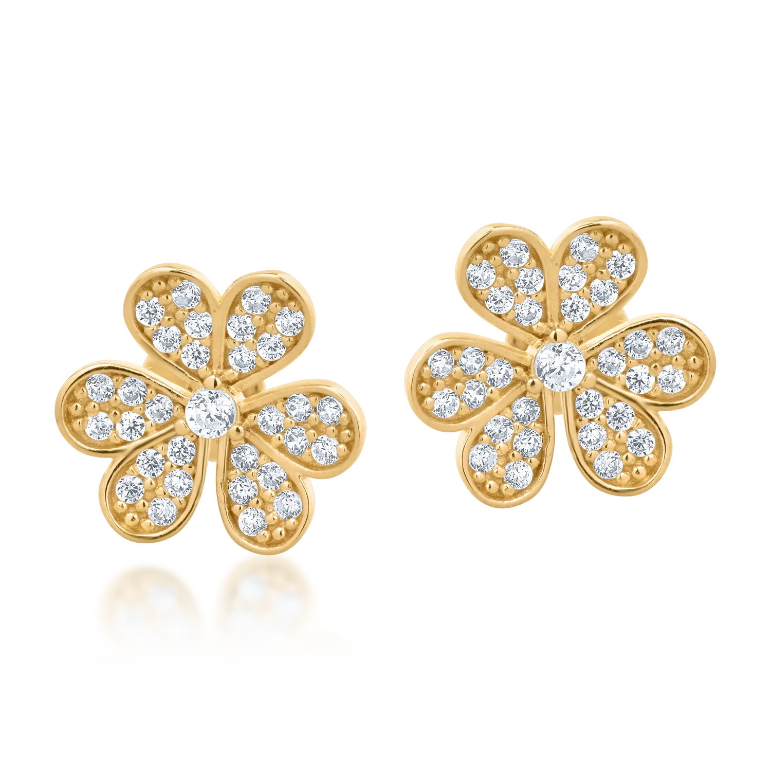 Cercei floare din aur galben de 14K - 1 | YEO