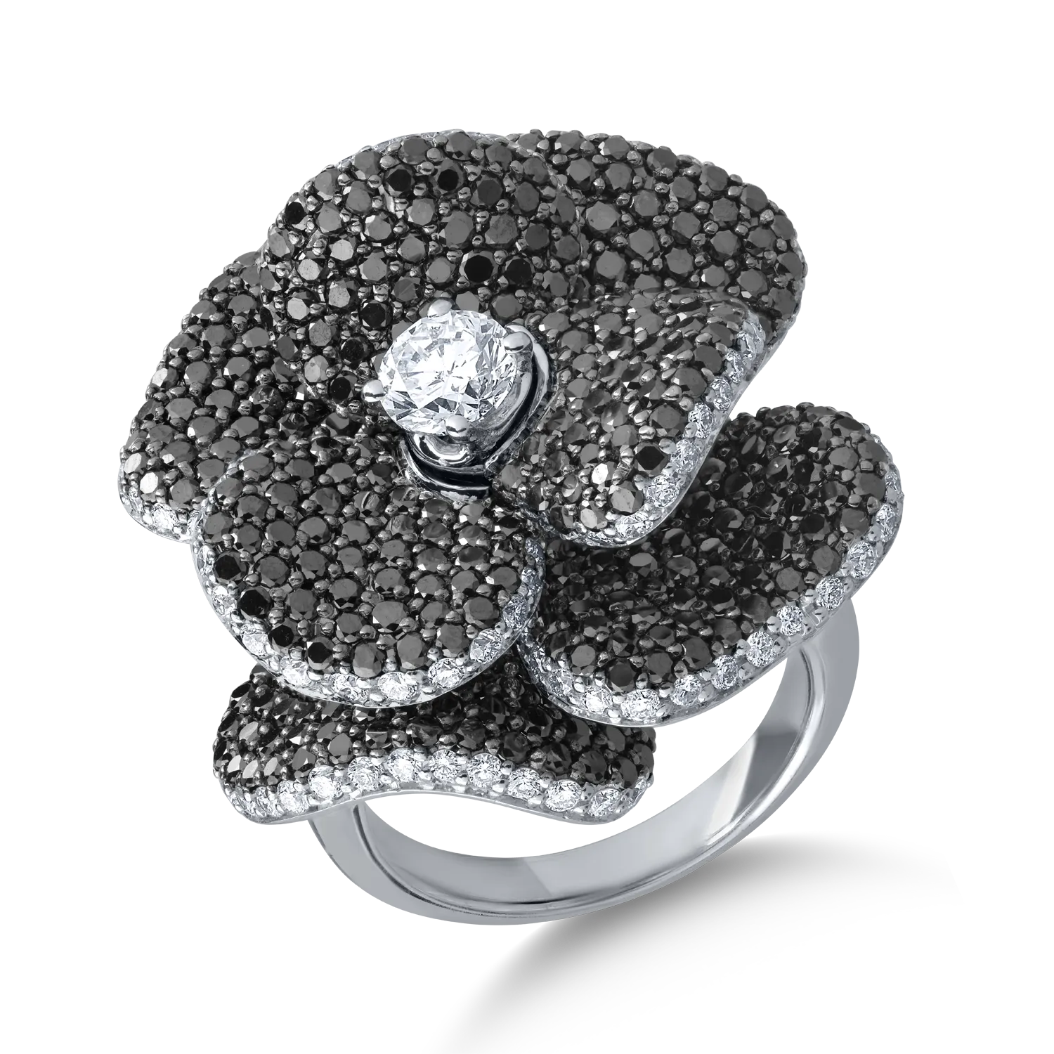 Inel din aur alb cu diamante negre de 4.83ct si diamante transparente de 2.04ct