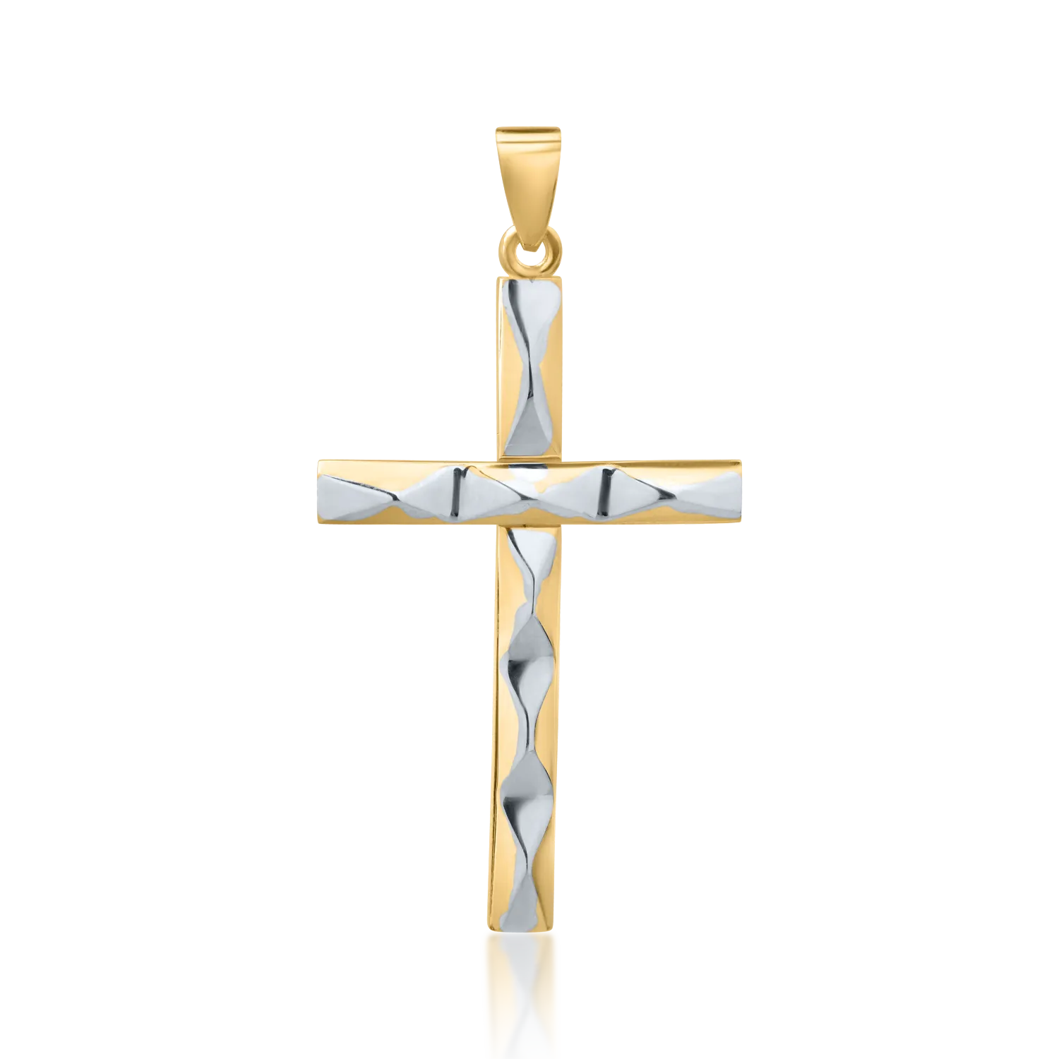 Pandantiv cruce din aur alb-galben de 14K