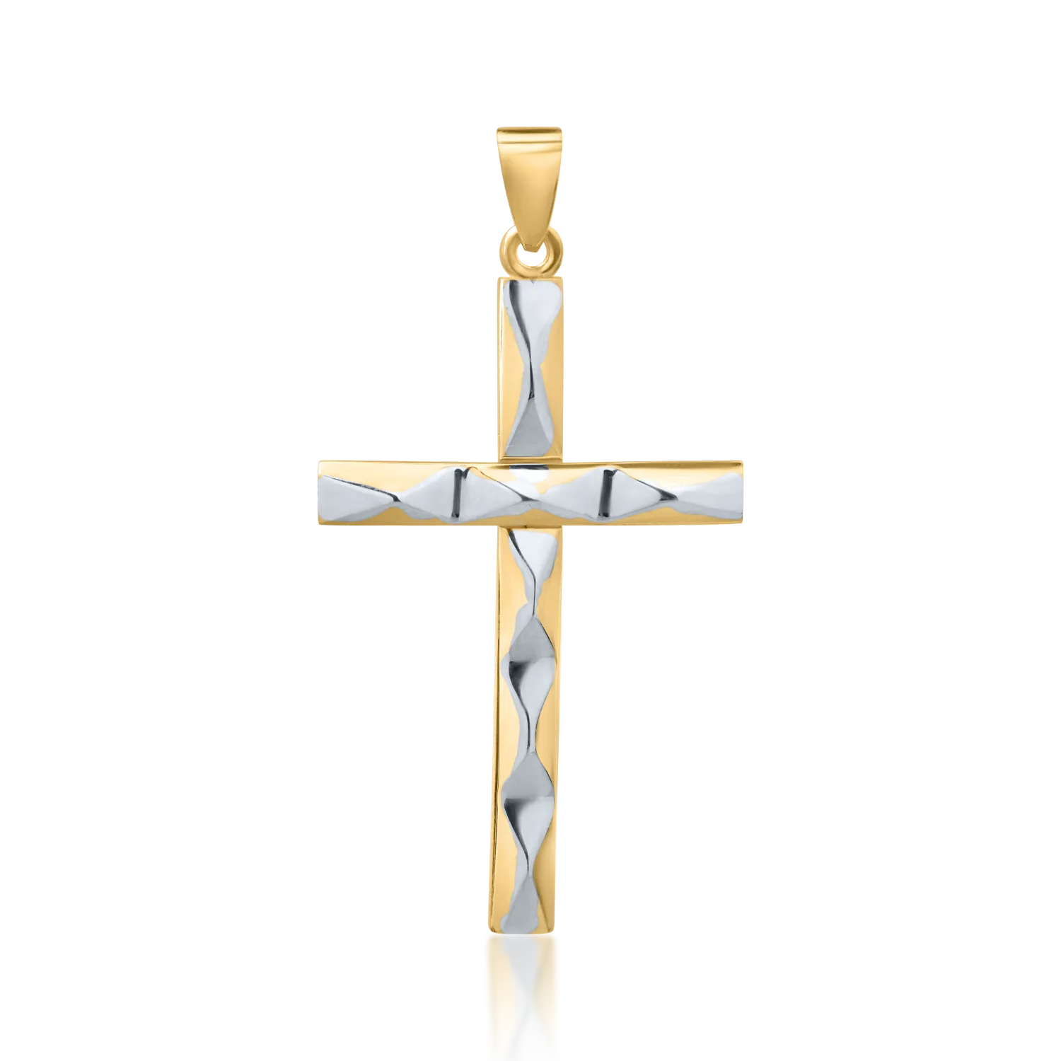 Pandantiv cruce din aur alb-galben de 14K-127651