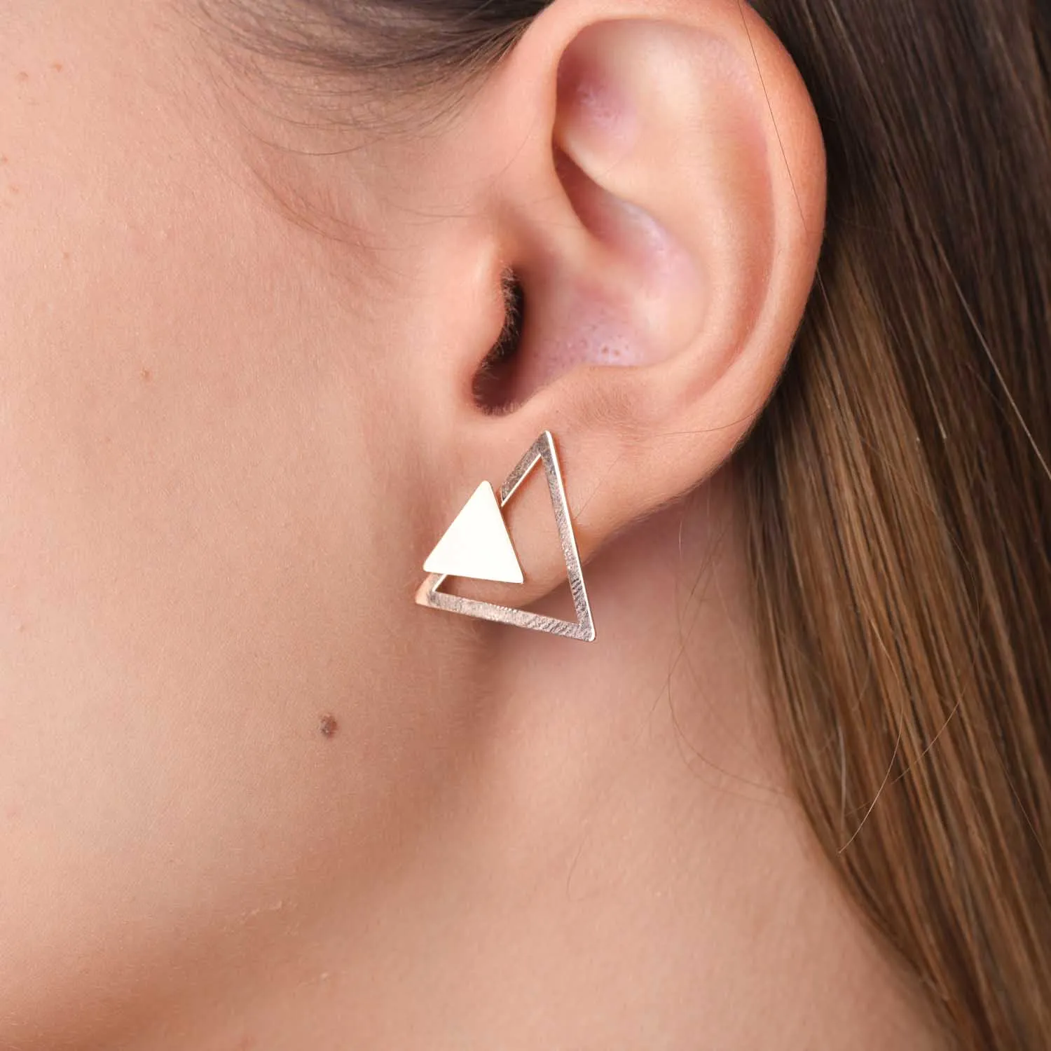 14K rózsa arany geometriai fülbevaló
