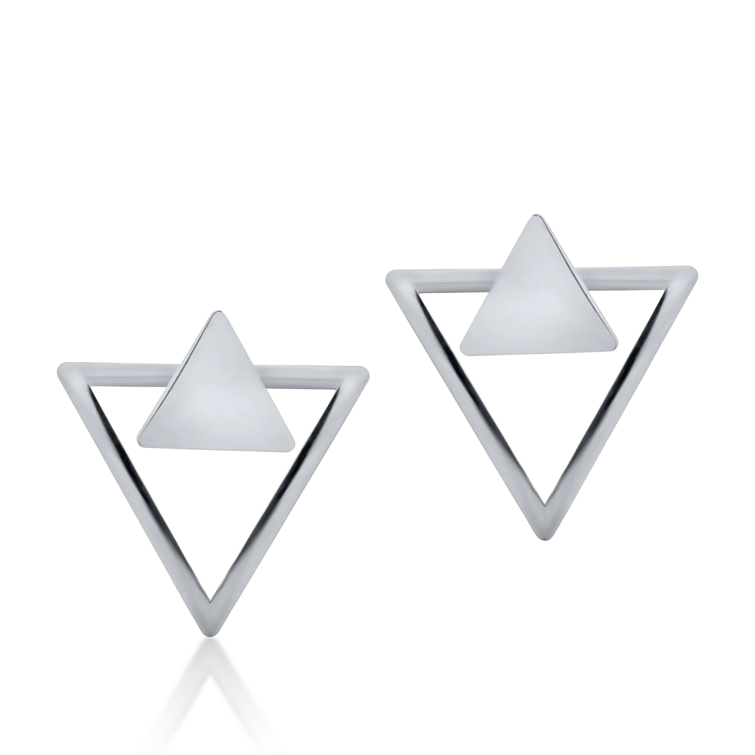 Cercei geometrici din aur alb de 14K-127812