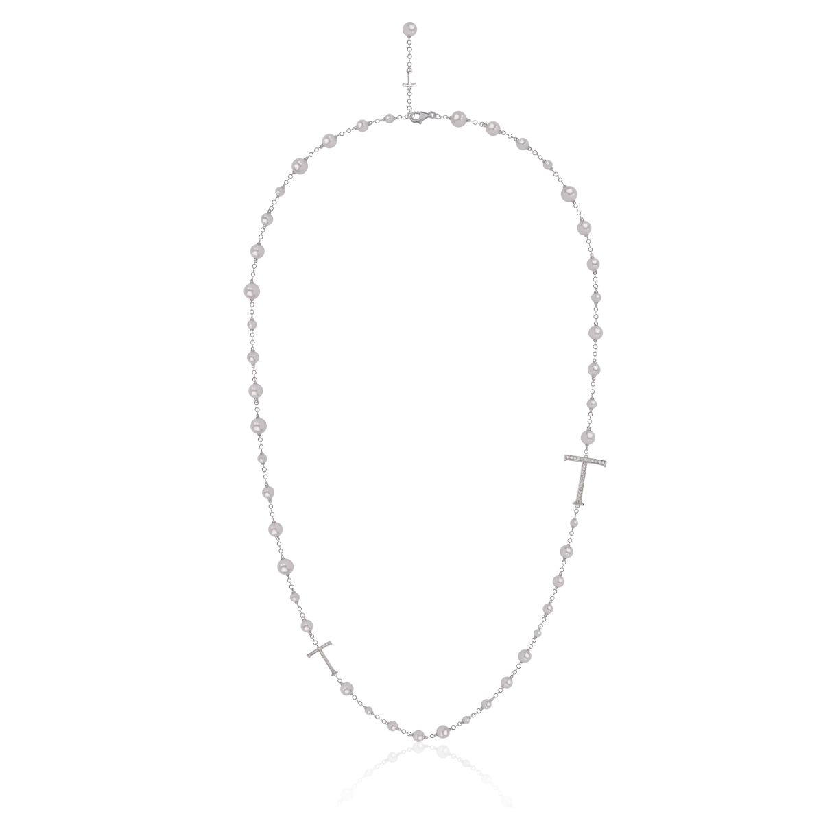 18K white gold necklace with 64.41ct fresh water pearls and 0.13ct diamonds