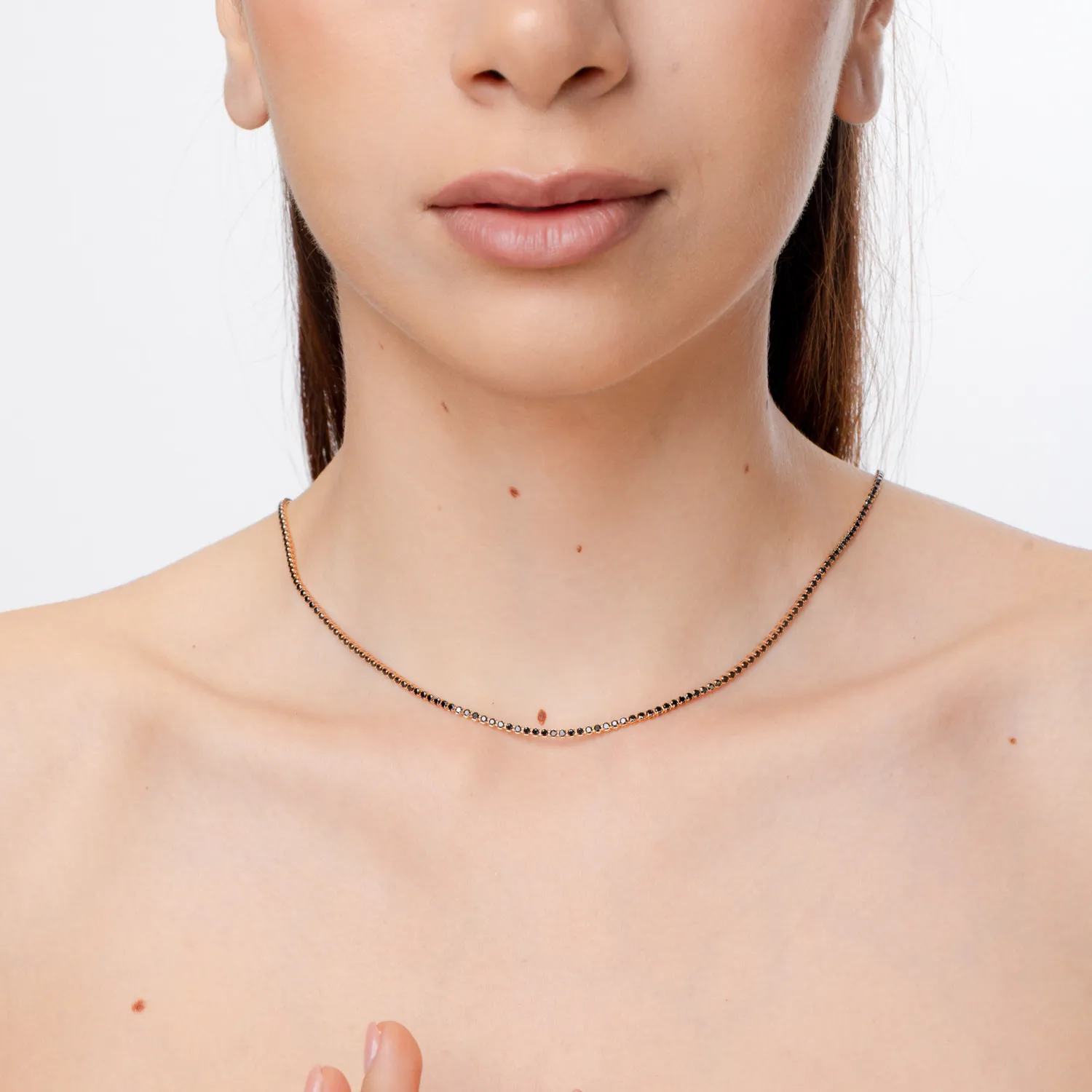 14K rose gold tennis necklace