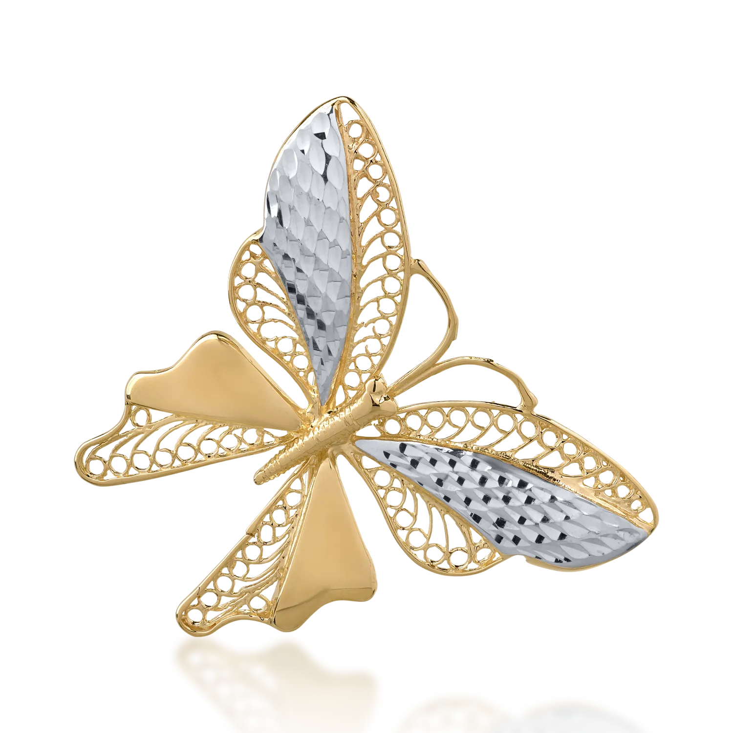 14K бяло-жълта златна брошка пеперуда