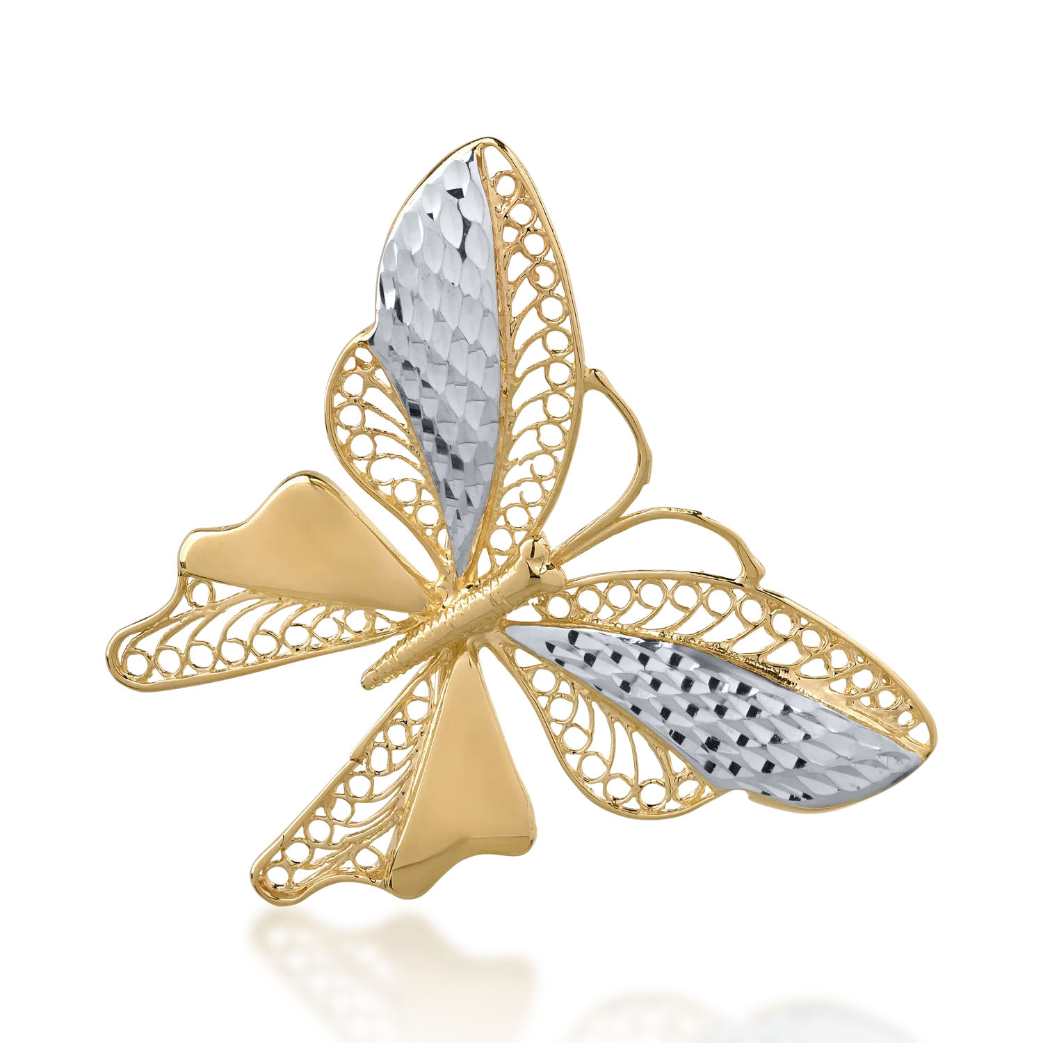 14K white-yellow gold butterfly brooch
