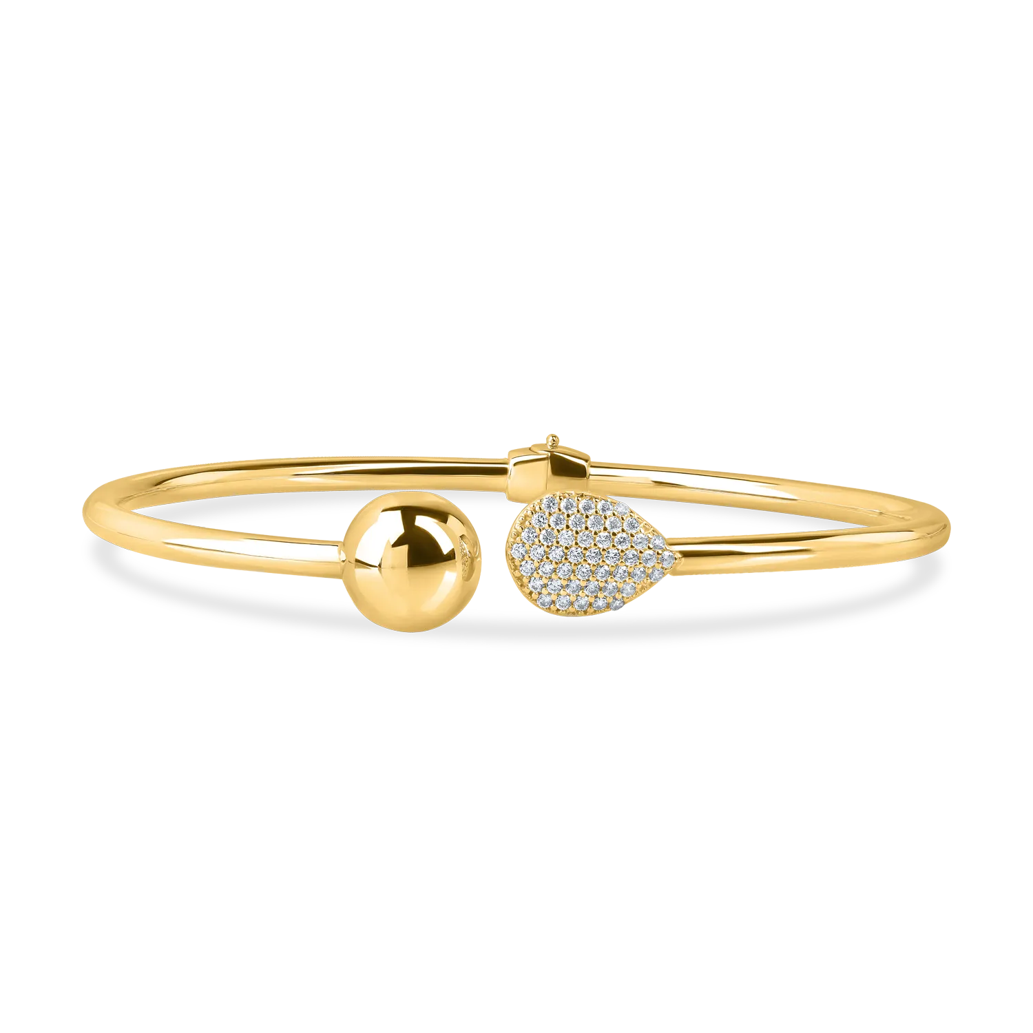 Yellow gold open bangle with zirconia