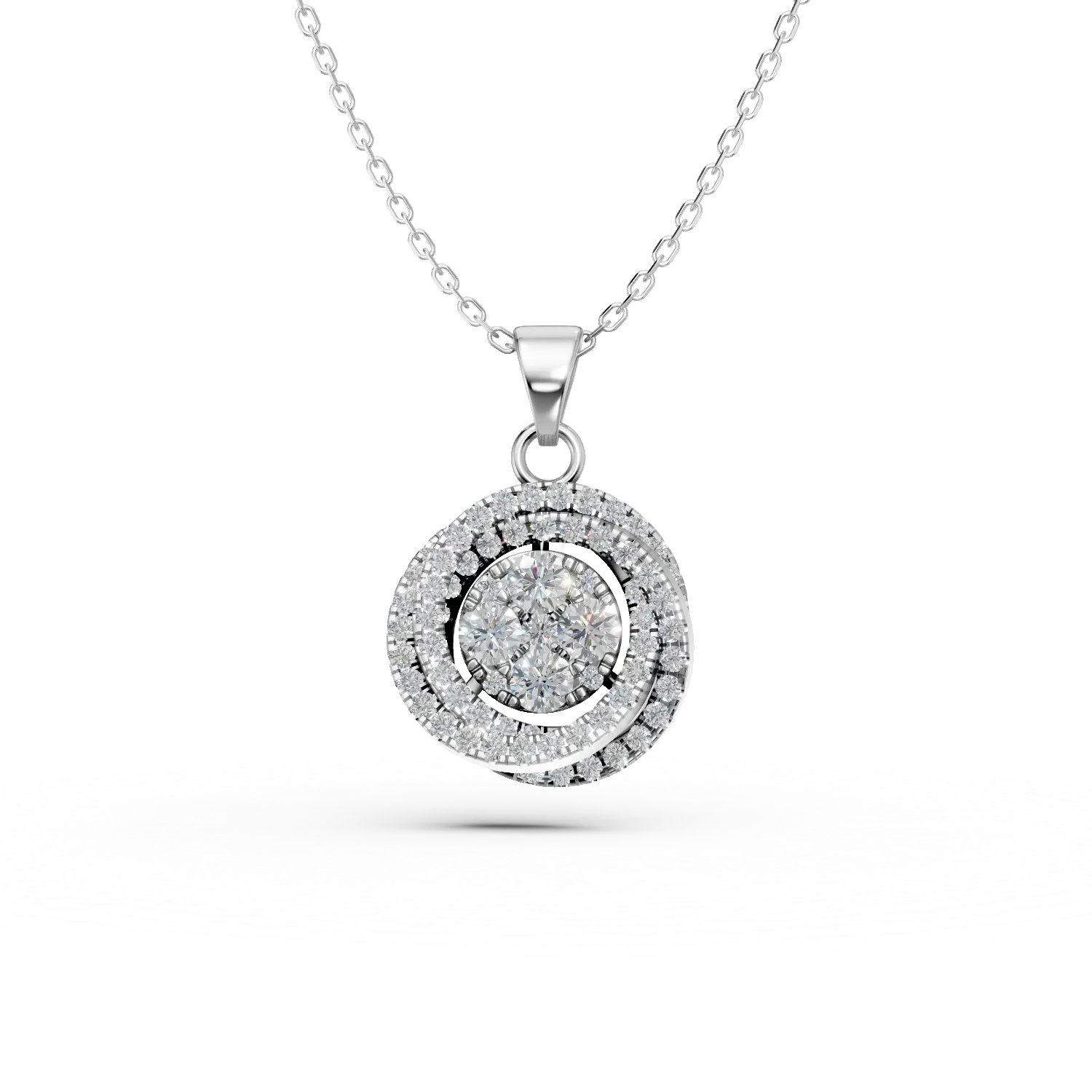 Lant cu pandantiv geometric din aur alb cu diamante de 0.3ct