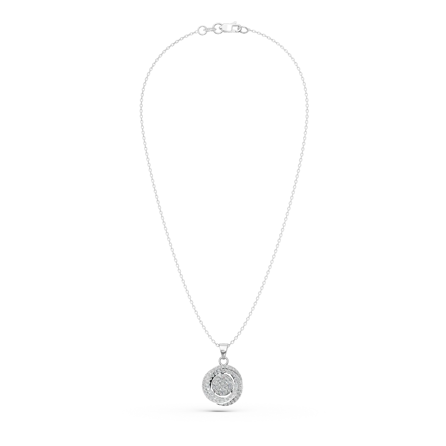 Lant cu pandantiv geometric din aur alb cu diamante de 0.3ct