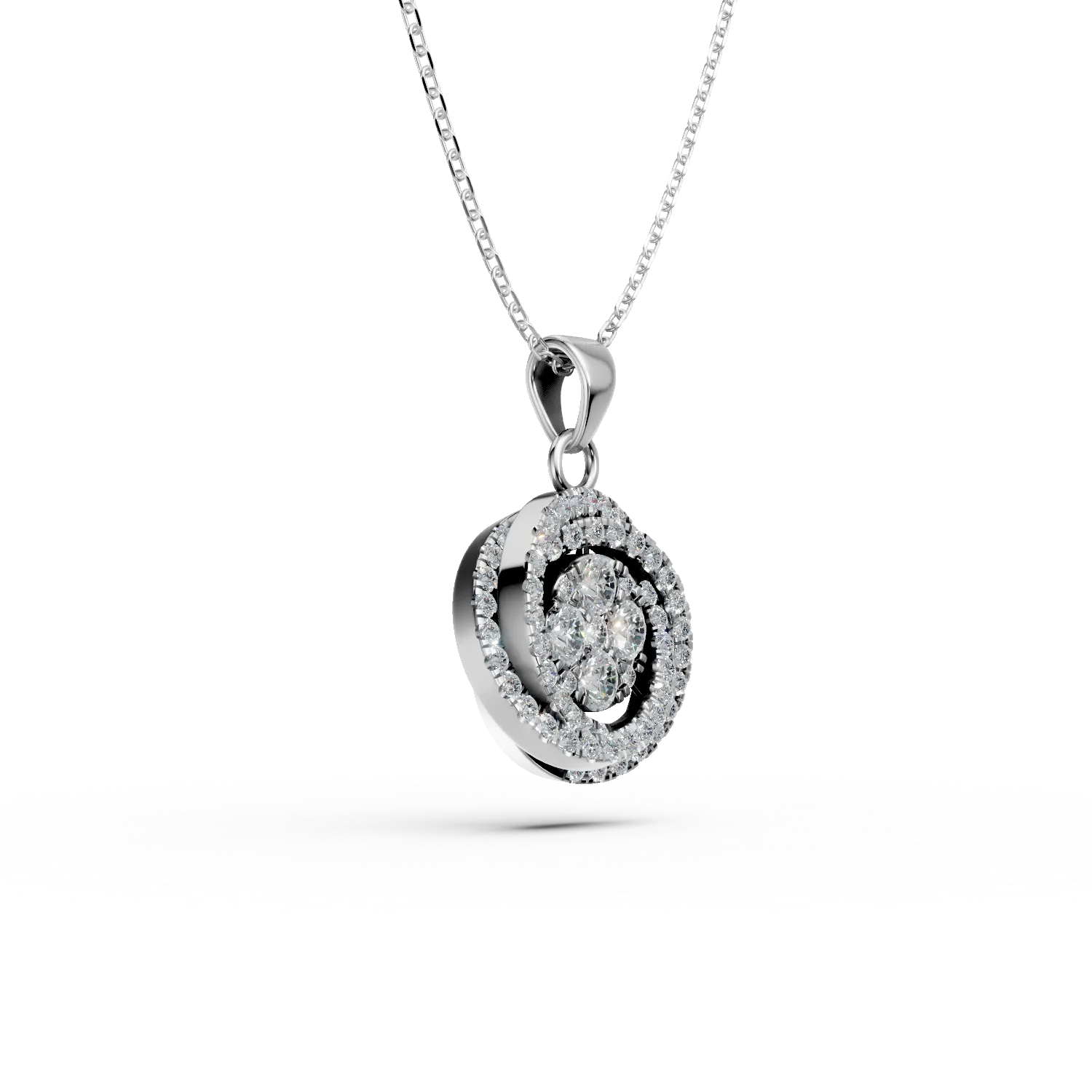 Lant cu pandantiv geometric din aur alb cu diamante de 0.3ct