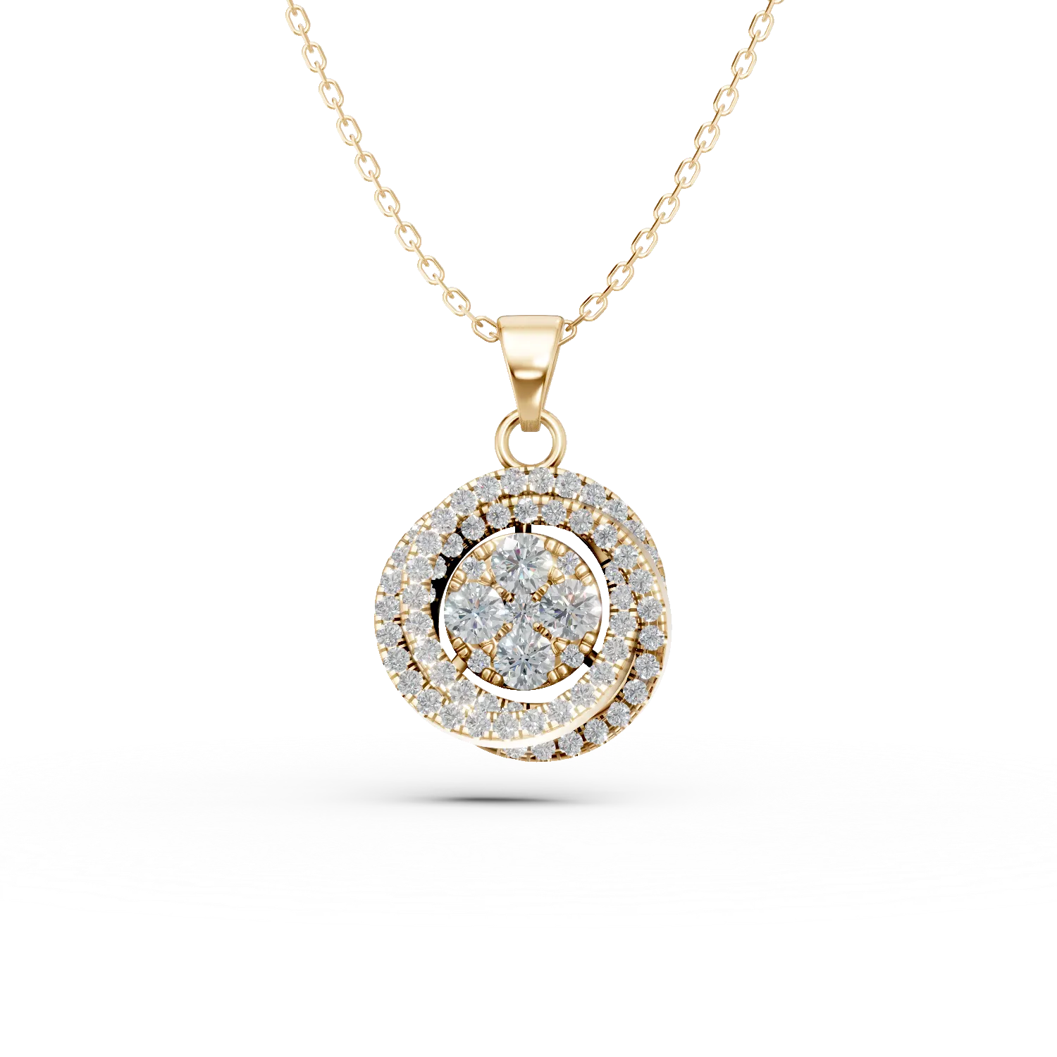Yellow gold geometric pendant necklace with 0.3ct diamonds-190806