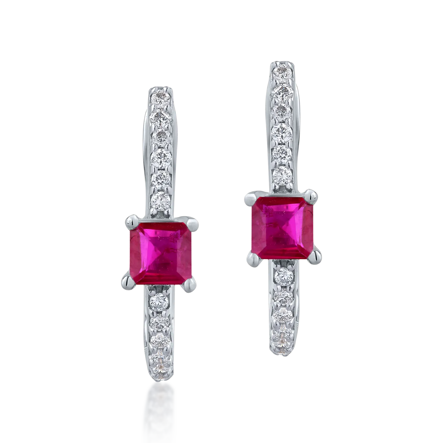 14K white gold earrings with 0.504ct rubies and 0.129ct diamonds