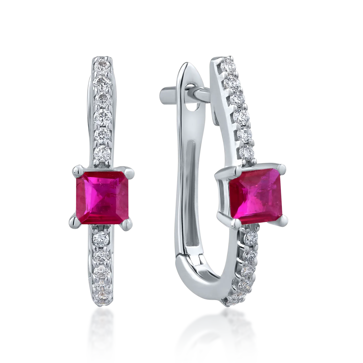 14K white gold earrings with 0.504ct rubies and 0.129ct diamonds