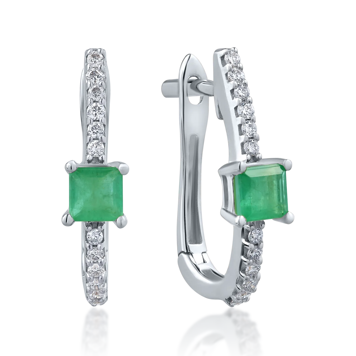 Cercei din aur alb cu smaralde de 0.347ct si diamante de 0.129ct