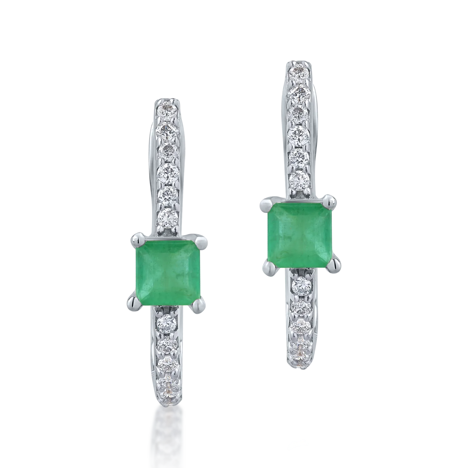 White gold earrings with 0.347ct emeralds and 0.129ct diamonds