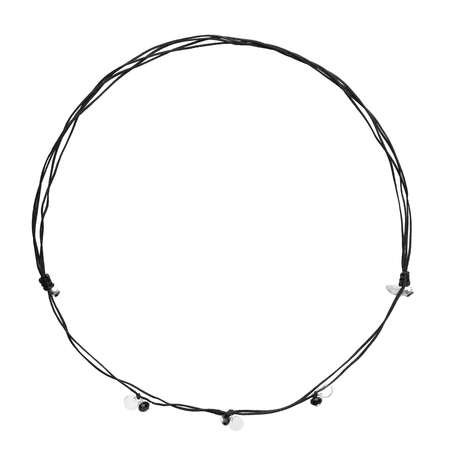 Cord necklace with 14K white gold coin charms