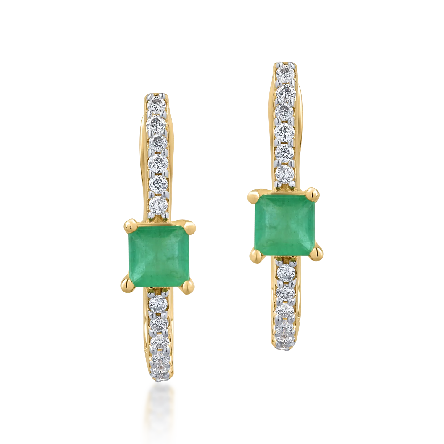 14K yellow gold earrings with 0.35ct emeralds and 0.126ct diamonds