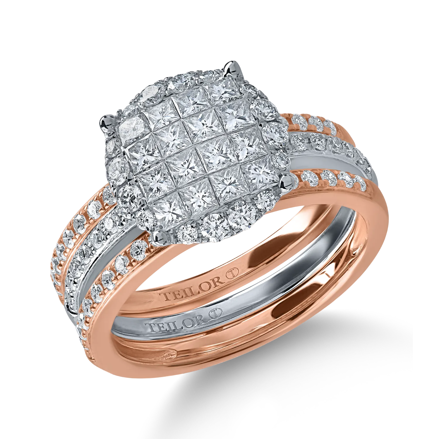 Fehér rózsa arany gyűrű 1.11ct gyémántokkal