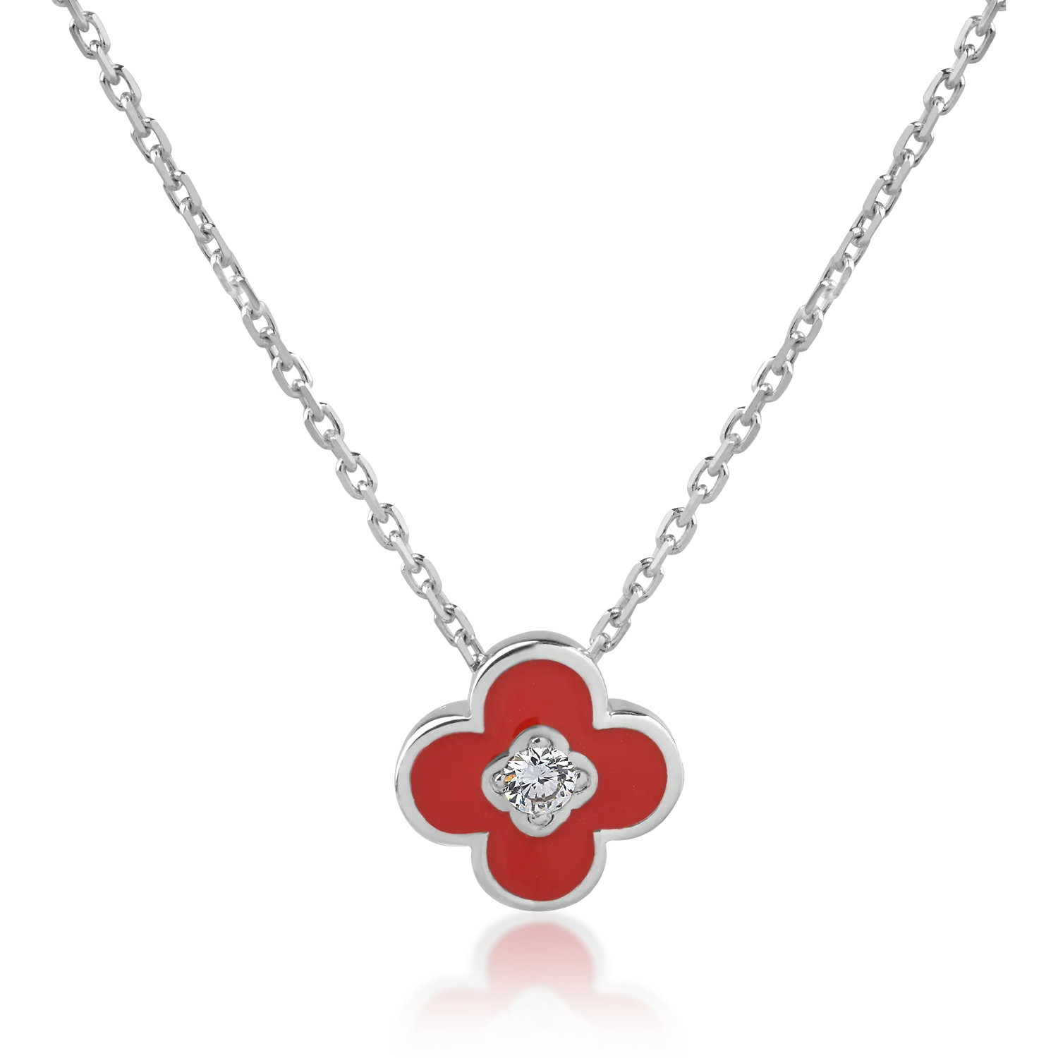 Lant cu pandantiv din aur alb de 18K cu diamant de 0.06ct-151193
