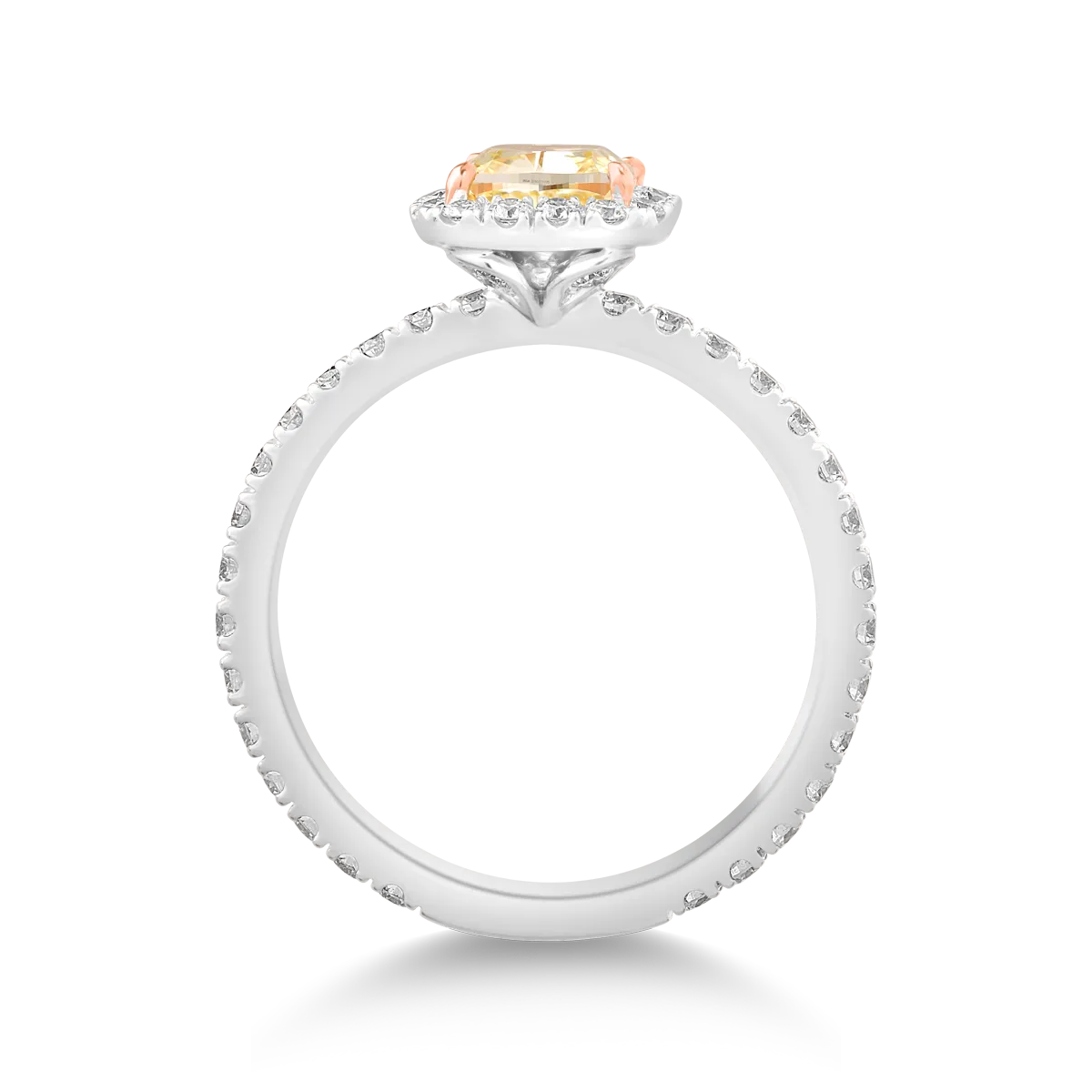 Inel din aur alb de 18K cu fancy diamond de 1ct si diamante de 0.64ct
