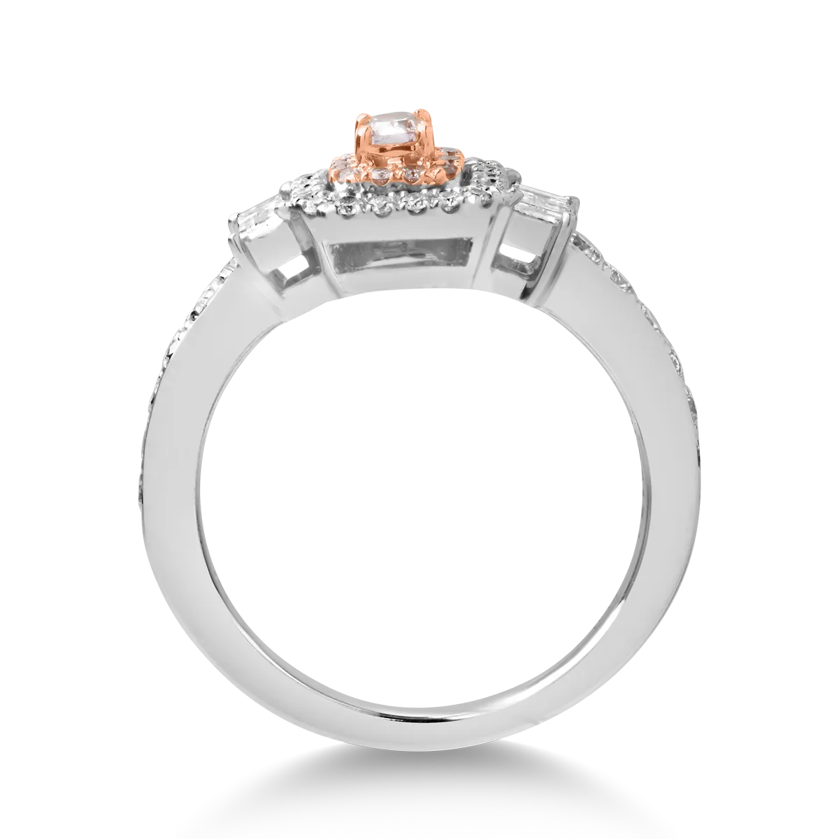 18K fehér-rózsaszín arany gyűrű 0,25ct rózsaszín gyémántokkal és 0.71ct tiszta gyémántokkal