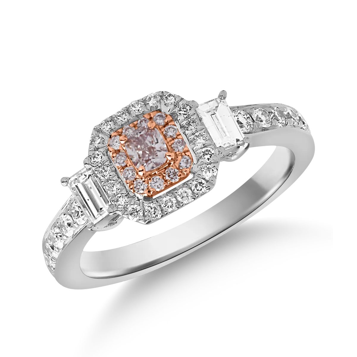 Teilor Inel din aur alb-roz cu diamante roz rectangulare si rotunde de 0.25ct si diamante transparente baguette si rotunde de 0.71ct