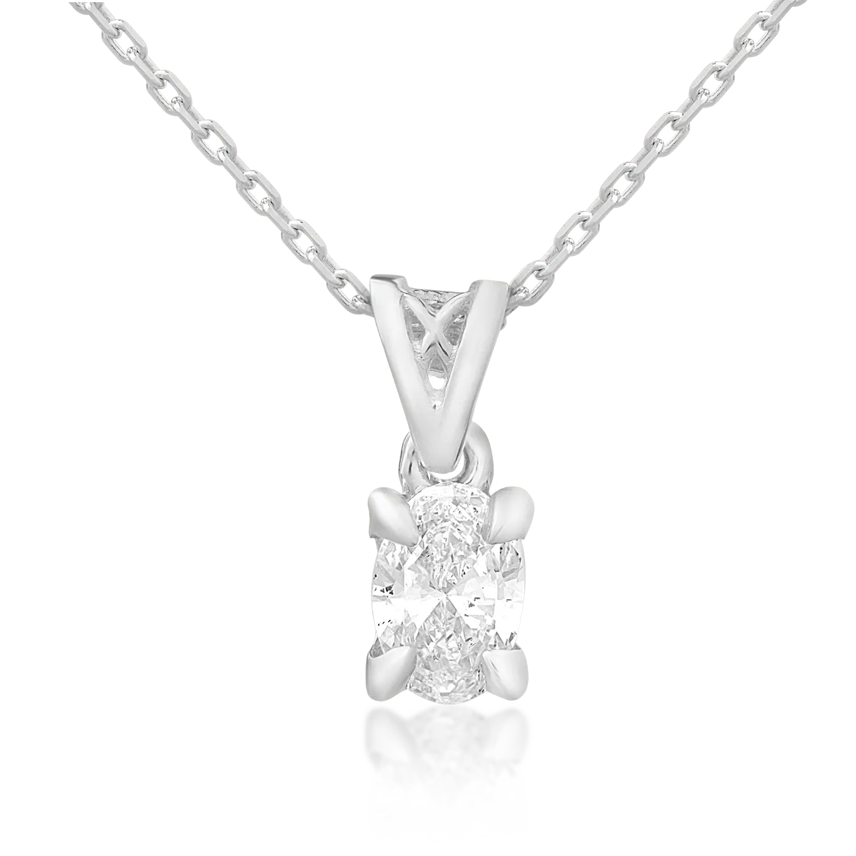 Lant cu pandantiv din aur alb cu diamant oval de 0.4ct