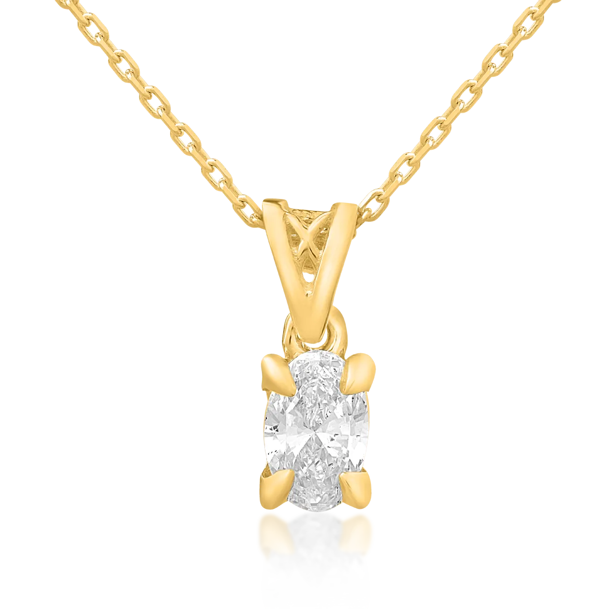 Lant cu pandantiv din aur galben cu diamant oval de 0.4ct