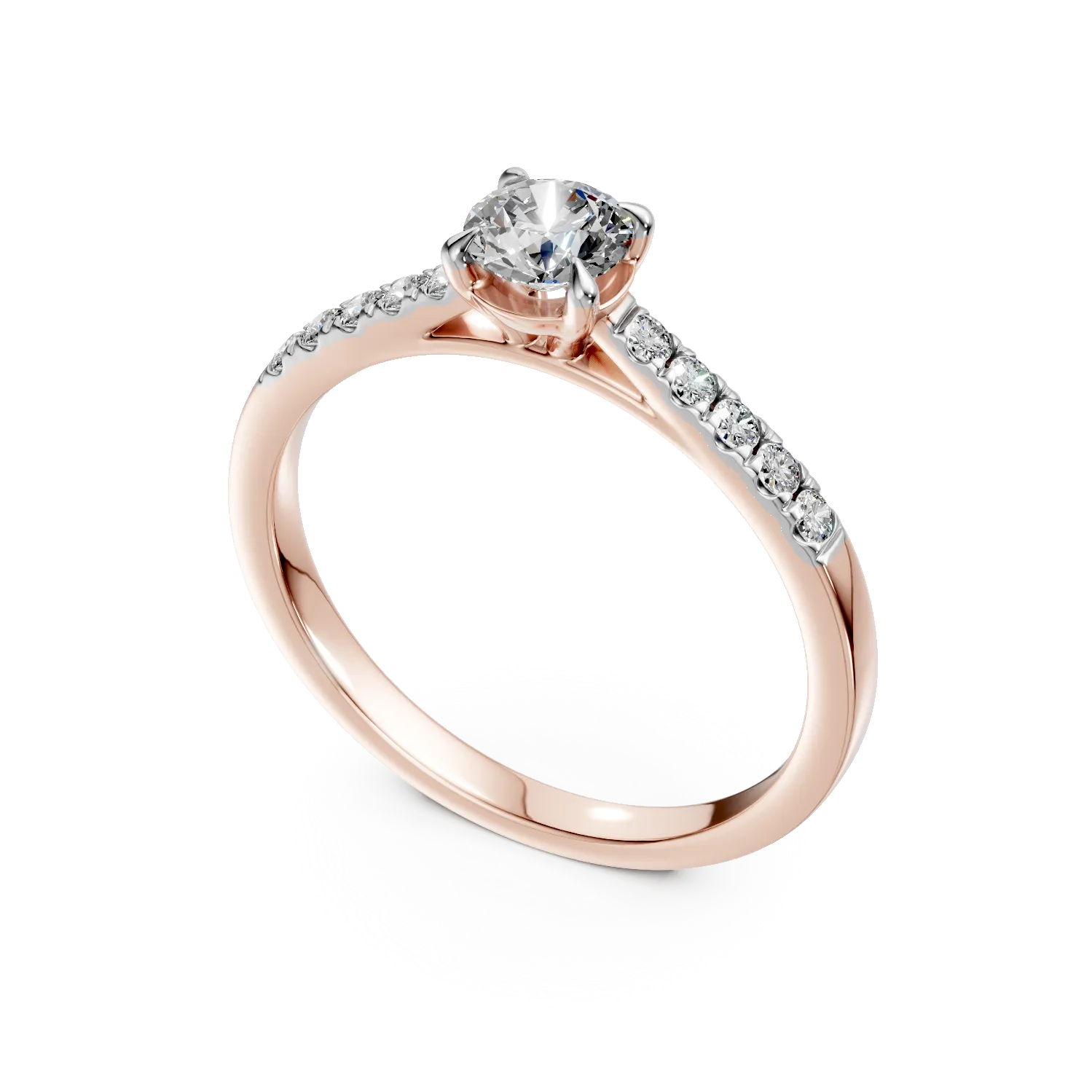 Inel de logodna din aur roz cu diamant de 0.4ct si diamante de 0.14ct