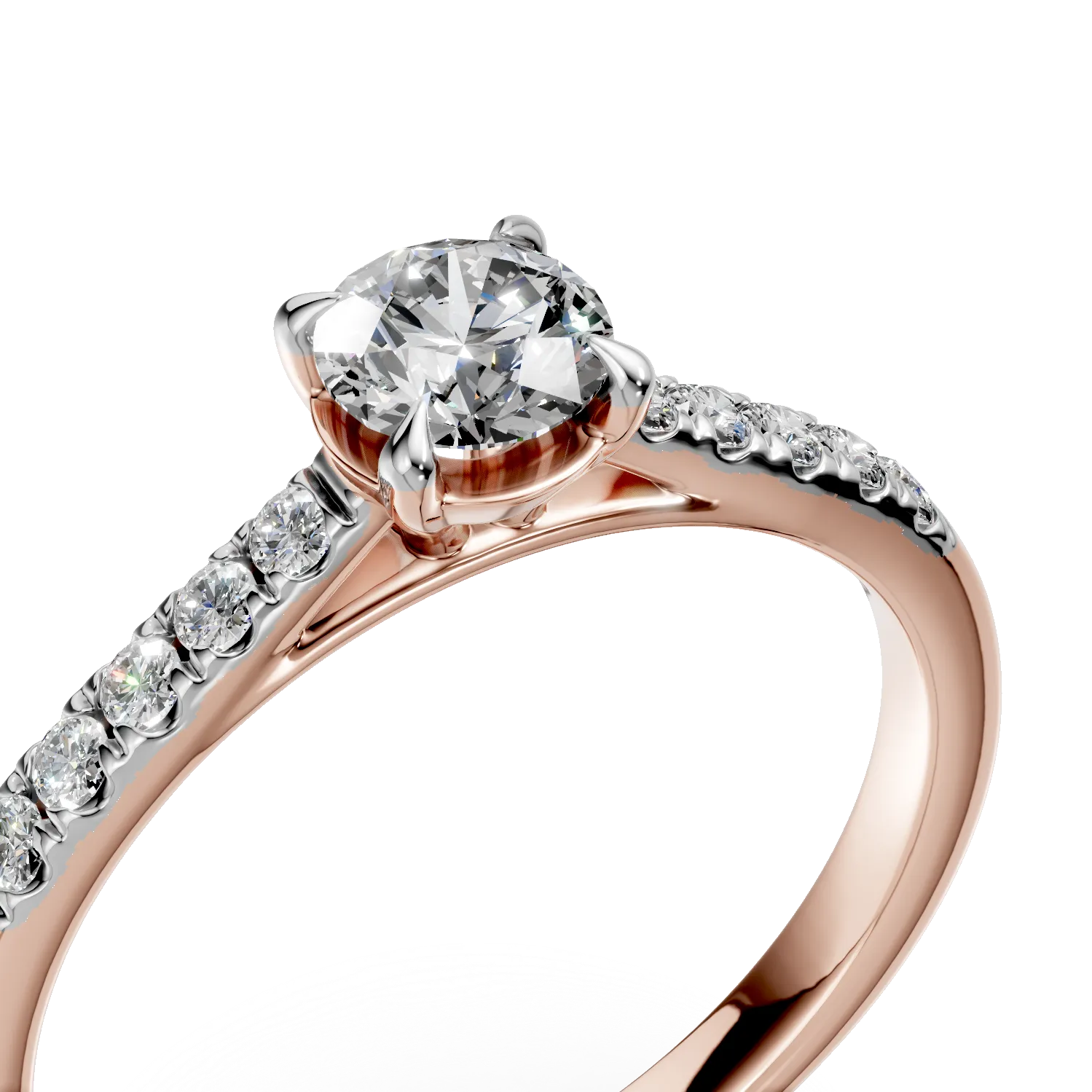 Inel de logodna din aur roz cu diamant de 0.4ct si diamante de 0.14ct