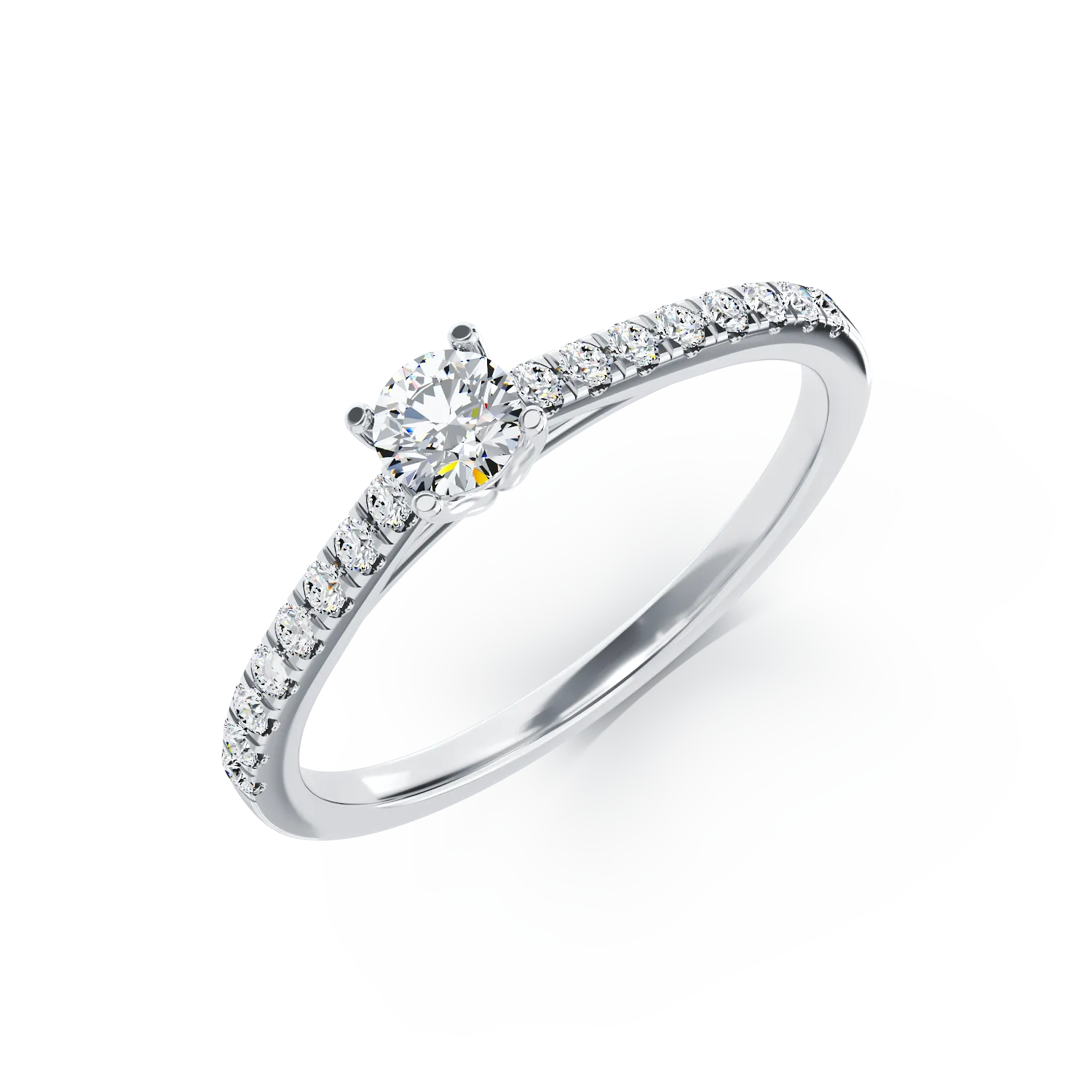 Inel de logodna din aur alb de 18K cu diamant de 0.4ct si diamante de 0.14ct