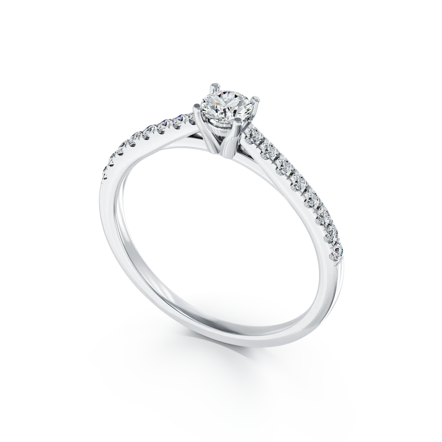 Pierścionek zaręczynowy z 18K białego złota z 0.4ct diamentem i 0.14ct diamentem