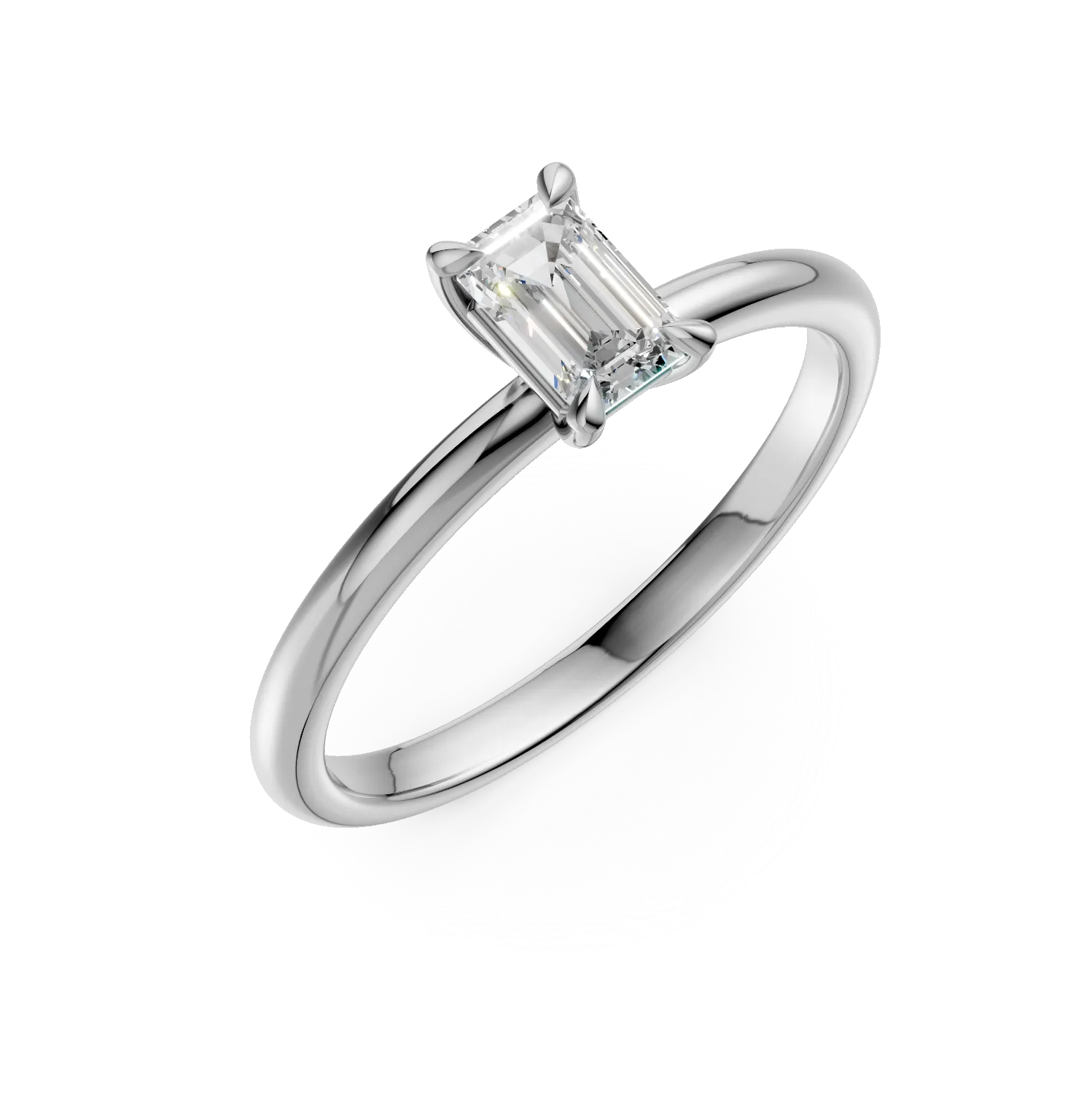 Inel de logodna din aur alb cu un diamant emerald solitaire de 0.4ct
