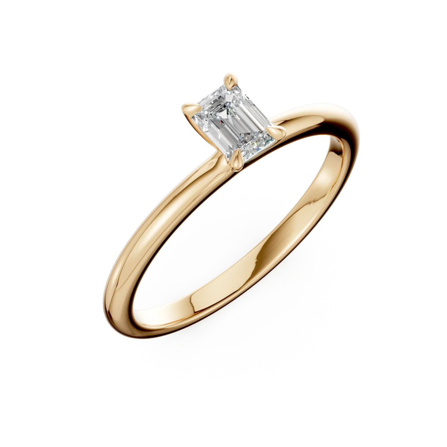 Inel de logodna din aur galben cu un diamant emerald solitaire de 0.4ct
