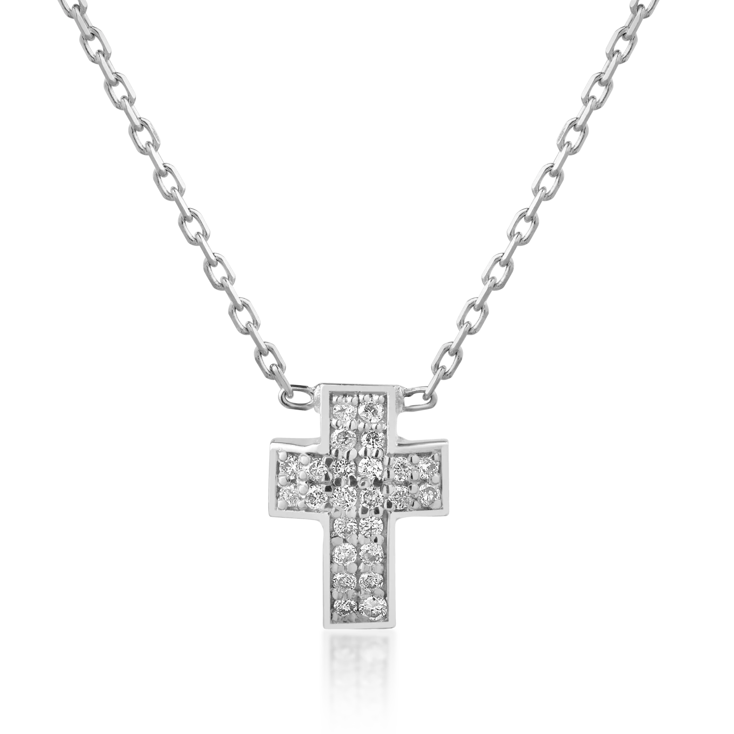 Teilor Lant cu pandantiv cruce din aur alb cu diamante de 0.06ct