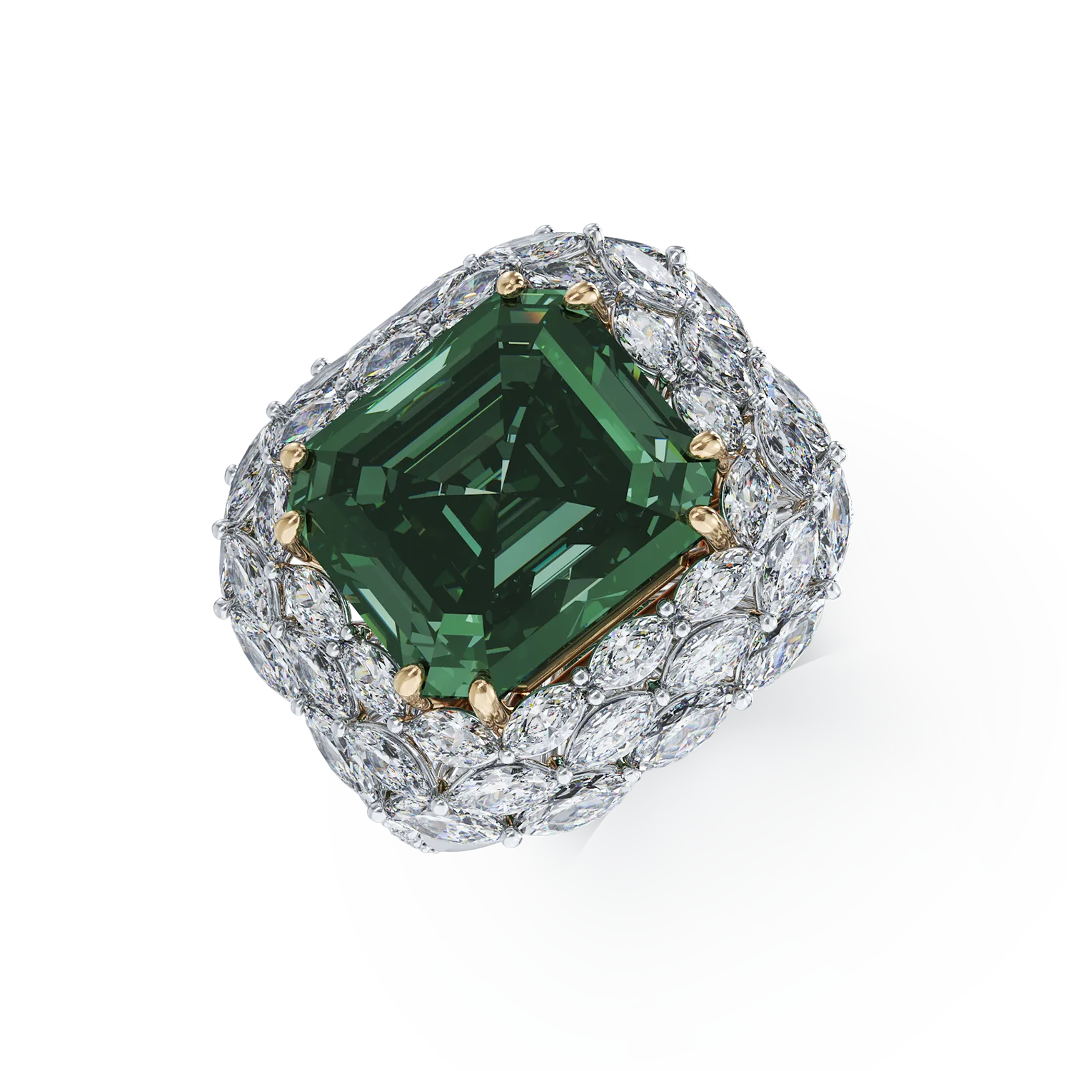 Inel din aur alb cu smarald de 10.91ct si diamante de 3.14ct