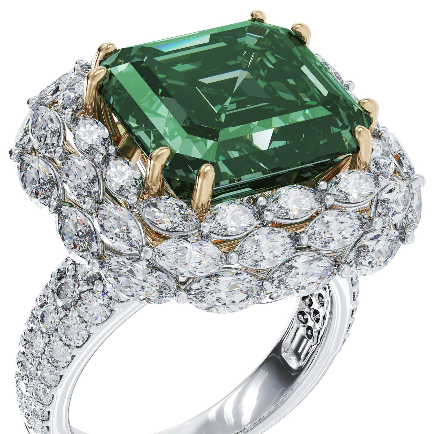Fehérarany gyűrű 10.91ct smaragddal és 3.14ct gyémántokkal