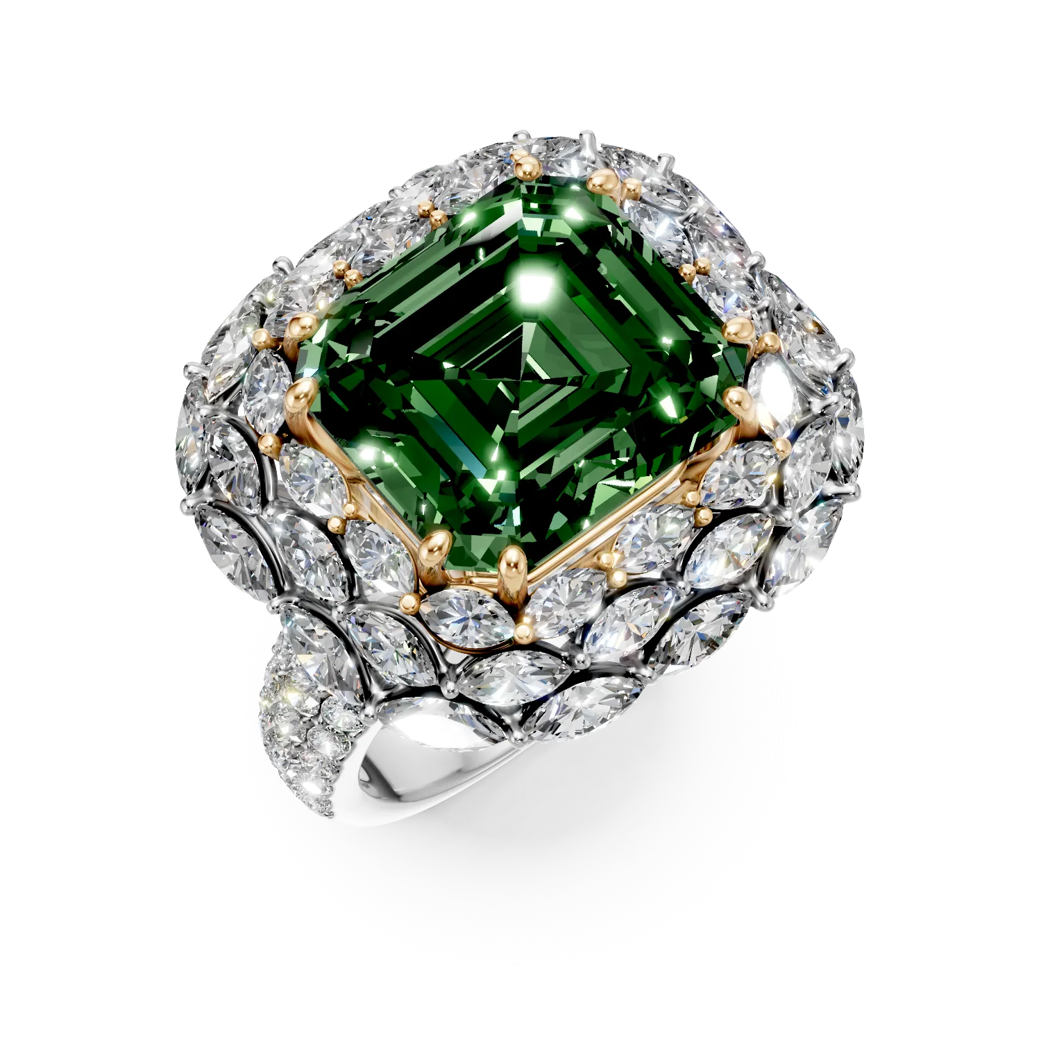 Inel din aur alb cu smarald de 10.91ct si diamante de 3.14ct-151502