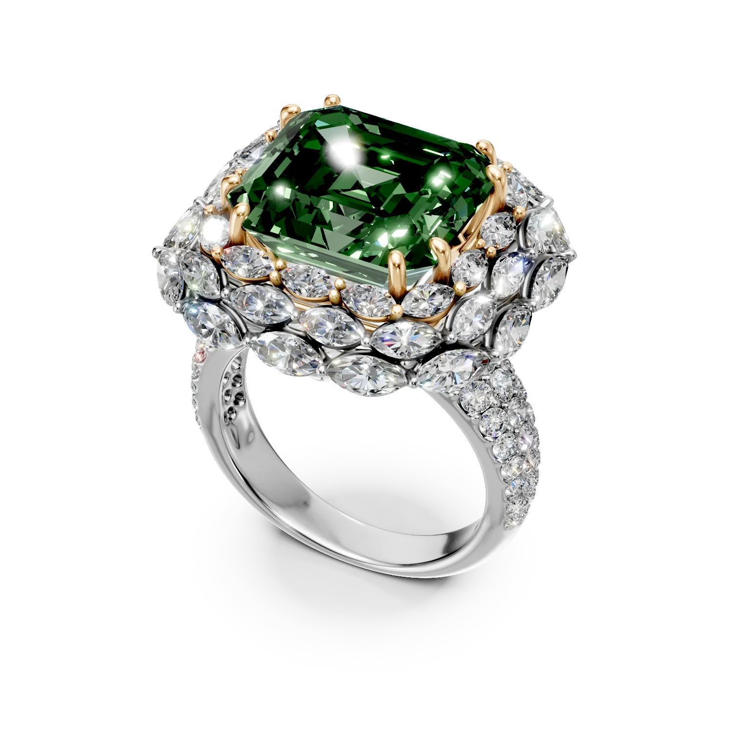 Пръстен от бяло злато с 10.91ct изумруд и 3.14ct диаманти